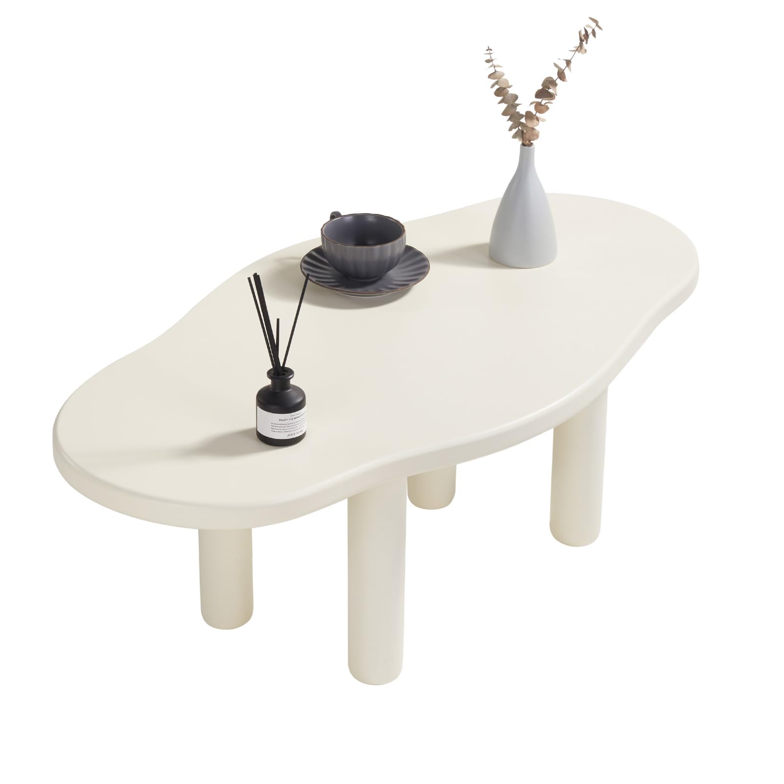 MAXYOYO White Cloud Coffee Table - Unique Irregular Shape with 4 Sturdy Legs | Modern Living Room Centerpiece for Small Spaces & Cozy Home Decor