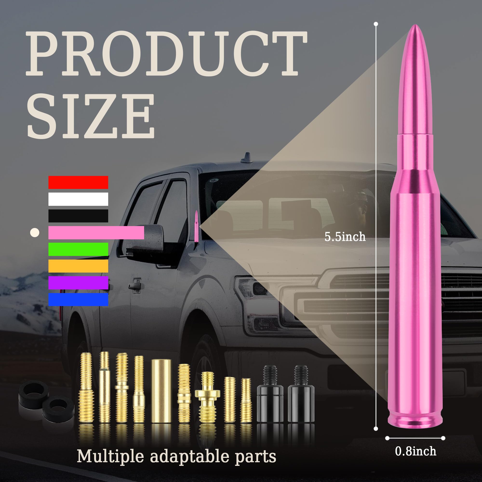 Cool Pink Car Bullet Antenna Replacement - Compatible with Ford F150, RAM 1500 & GMC Heavy Duty Trucks - Durable Exterior Radio Antenna Accessory for Pickup Trucks (Perfect for Off-Roading, Daily Commuting & Truck Customization)