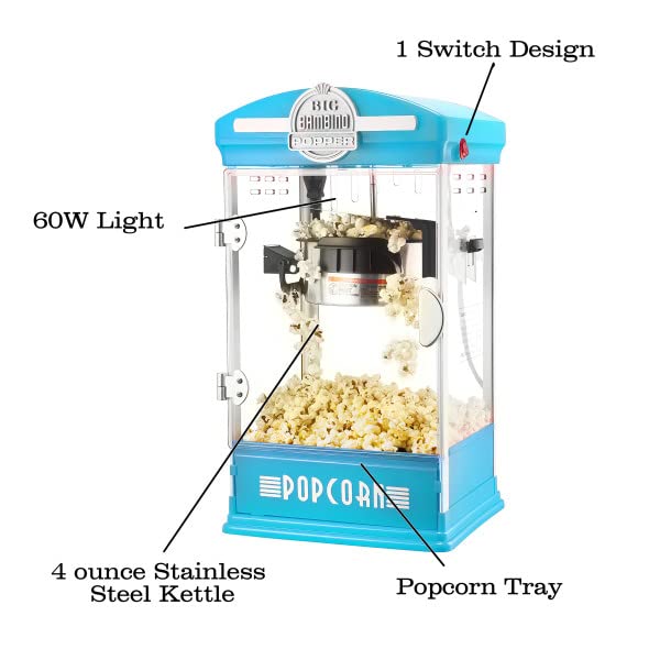 **Great Northern Popcorn Big Bambino 4 Oz Kettle Popcorn Machine with 12 All-In-One Popcorn Kernel Packets, Scoop & Bags – Blue – Perfect for Movie Nights, Parties & Home Theater Snacks**