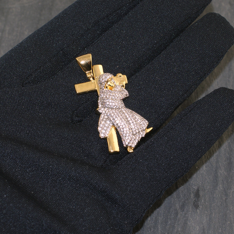 14K Gold Cross Pendant with Jesus and CZ Stones - Religious Jewelry for Baptism, First Communion & Gifts