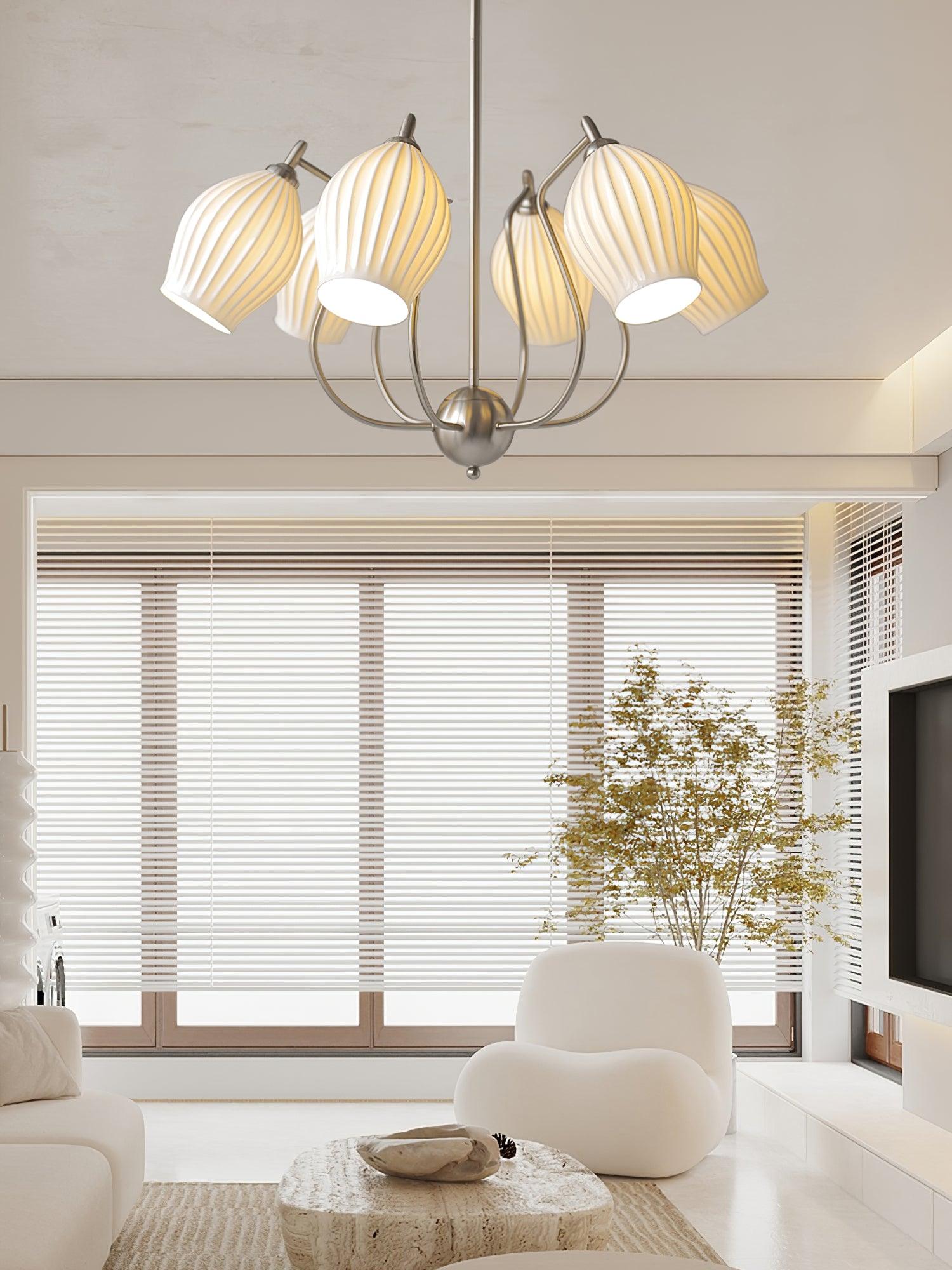 Modern Ceramic Ribbed Chandelier Light Fixture - Elegant Dining Room & Bedroom Ceiling Lighting for Home Decor