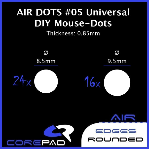 Corepad Skatez AIR Mouse Feet #05 Universal DIY Dots - Smooth Gliding Replacement Feet for Gaming Mice (Ideal for FPS, MOBA & Esports)