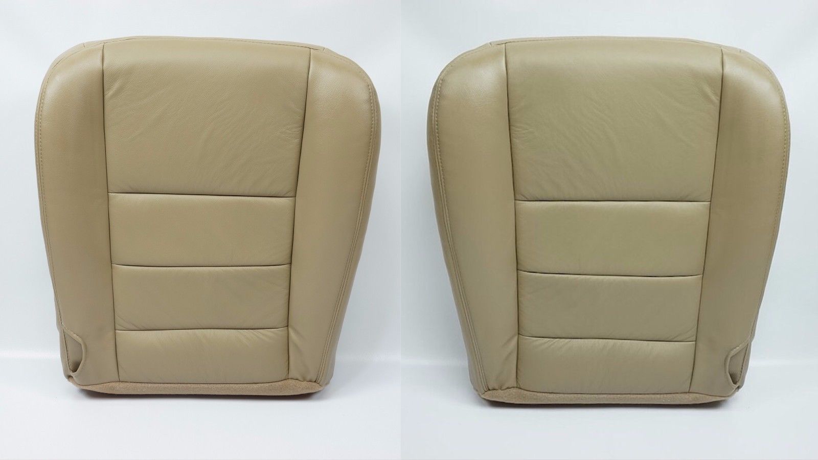 2002-2007 Ford F250 F350 Lariat Genuine Leather Seat Covers - Driver & Passenger Bottom Cushion Replacement in Tan | Perfect for Truck Restoration & Interior Upgrade