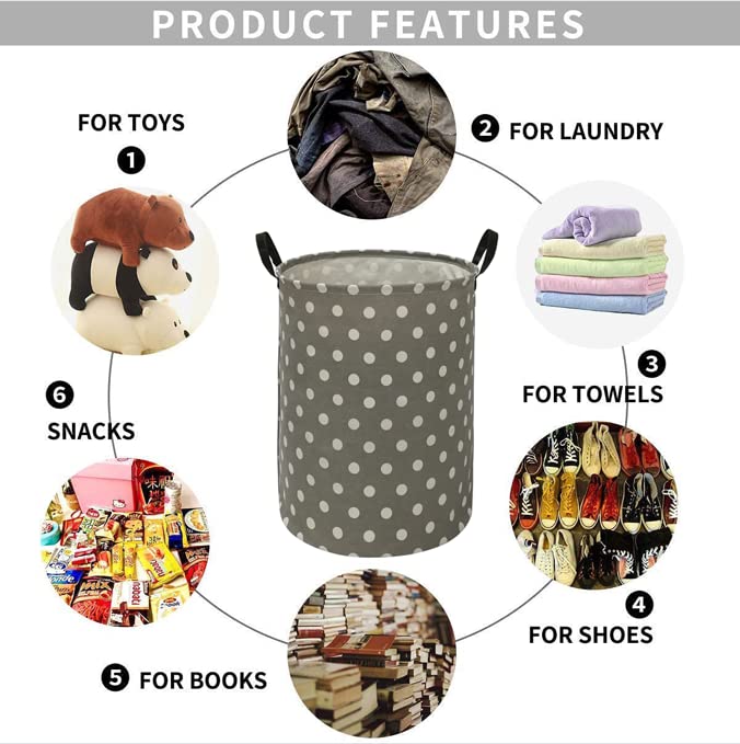 Waterproof Canvas Storage Bin & Laundry Hamper with Handles - Multi-Purpose Clothes Basket, Toy Organizer, Nursery Hamper for Home, Office, Dorm (Gray Dot) | Perfect for Closet Organization, Baby Room Storage & Gift Basket