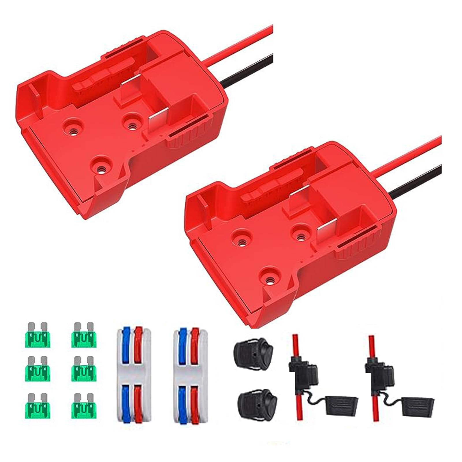 Milwaukee M18 18V Battery Power Wheel Adapter with Fuse & 14AWG Wire Terminals - DIY RC Car, Robot & Truck Power Connector (2 Pack) - Perfect for Remote Control Vehicles, Robotics Projects and Power Tool Modifications