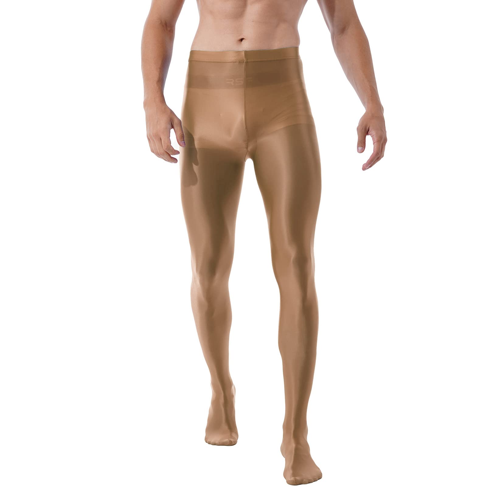 FEESHOW Men's Glossy Pantyhose with Bulge Pouch - High Waist Tights & Stockings for Crossdressing, Cosplay, and Nightwear - Comfortable Stretchable Leggings for Dancing and Performance