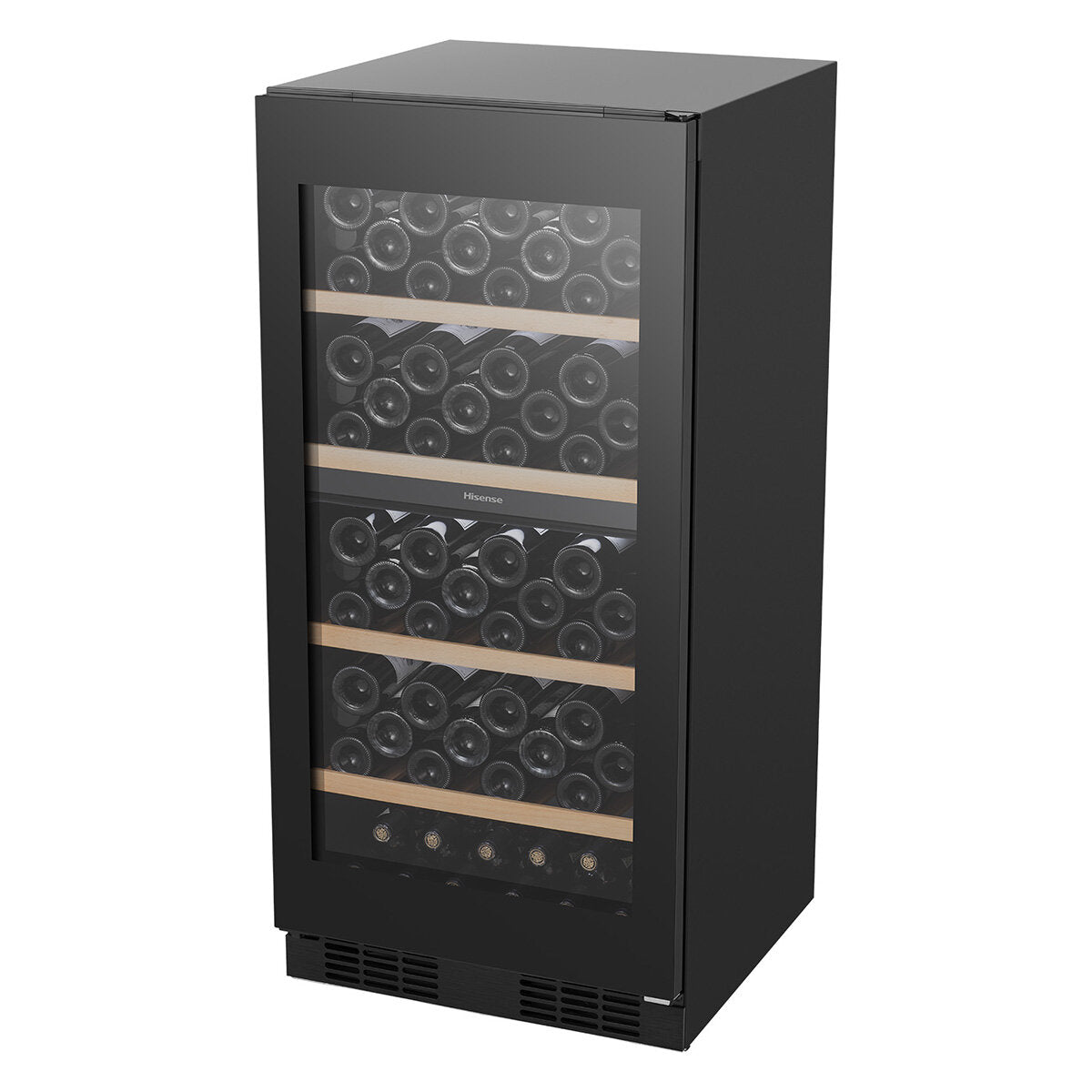 Hisense HRWC108B 108-Bottle Dual Zone Wine Cooler Refrigerator - Black Glass Front for Home, Office, or Restaurant Wine Storage & Display