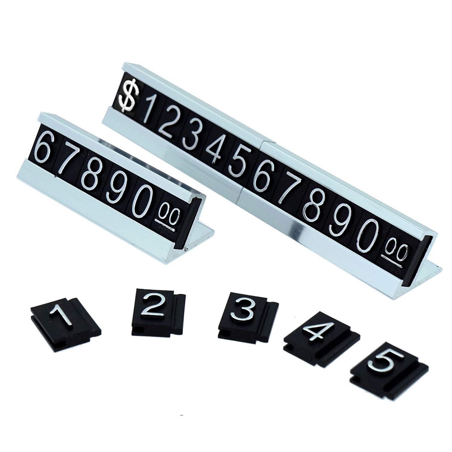 Adjustable Metal Price Tag Stand - 16 Sets (Silver) for Retail Displays