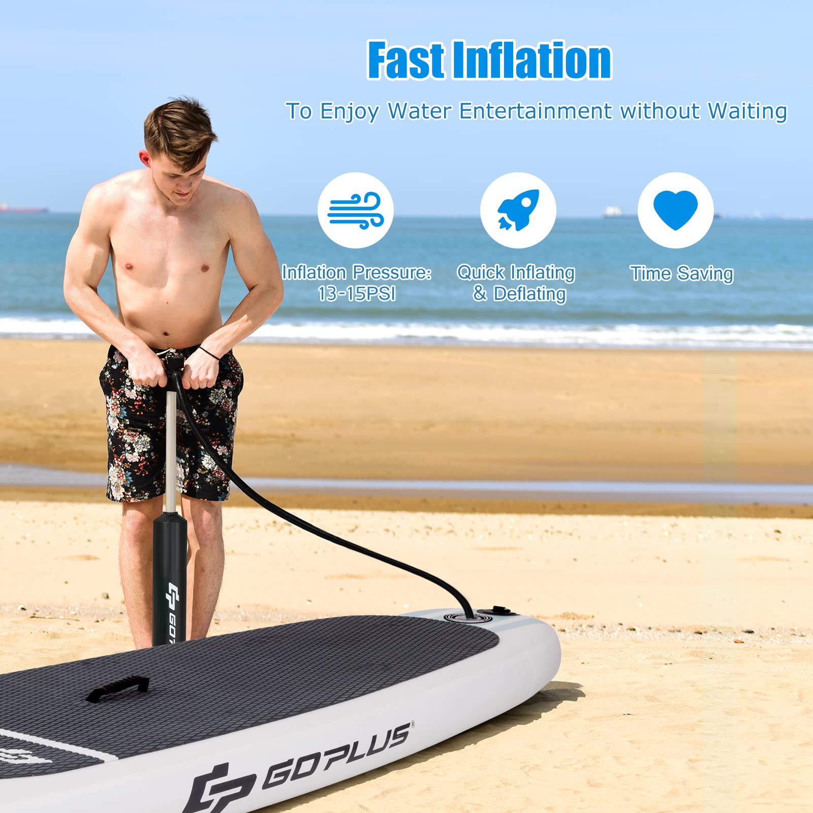 Goplus 10' Inflatable Stand Up Paddle Board (SUP) with Adjustable Paddle, Carry Bag, Manual Pump & Repair Kit - 6