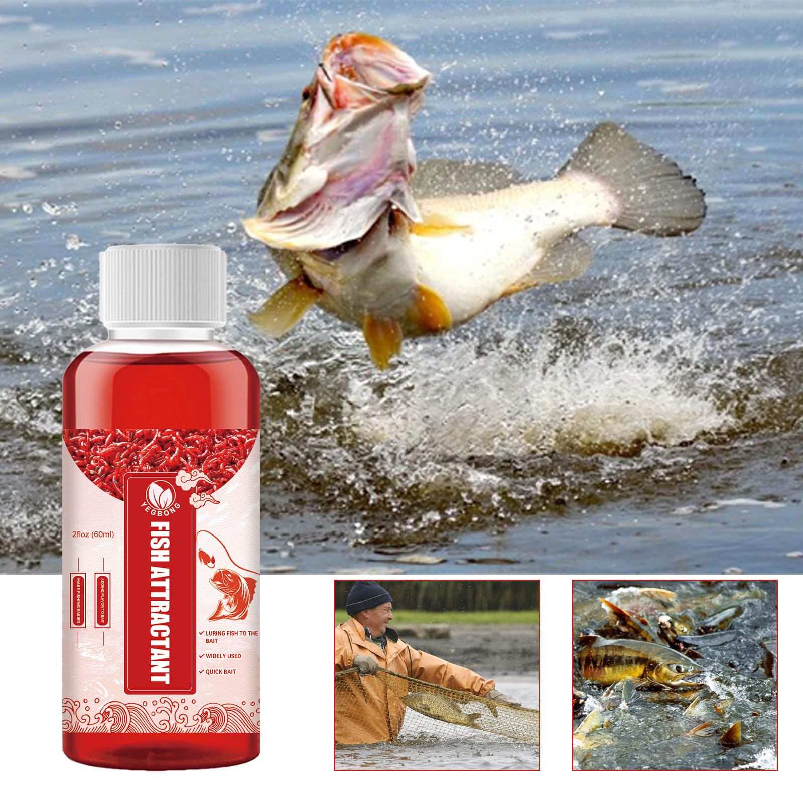 2PCS Red 40 Fishing Liquid Bait - Worm Fish Attractant Additive for Trout, Cod, Carp & Bass - Enhances Lure Performance for Freshwater & Saltwater Fishing