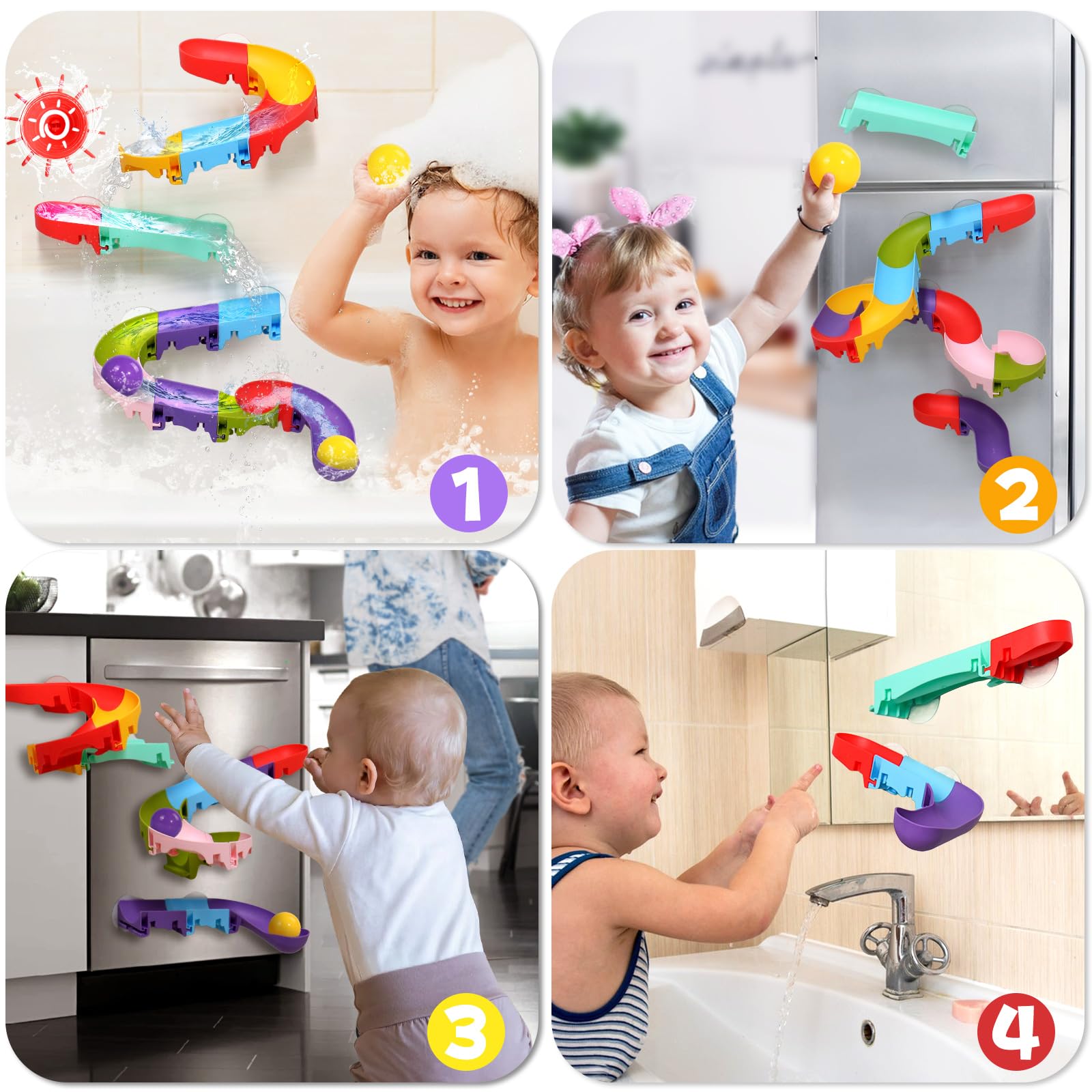 Fajiaboo Toddler Bath Toys for Kids Ages 1-6 - DIY Slippery Slide Track Bathtub Toys Set for Boys & Girls - Fun Baby Shower Gift & Bath Time Activity for Toddlers 1-3 Years Old - Perfect for Sensory Play and Early Learning Development