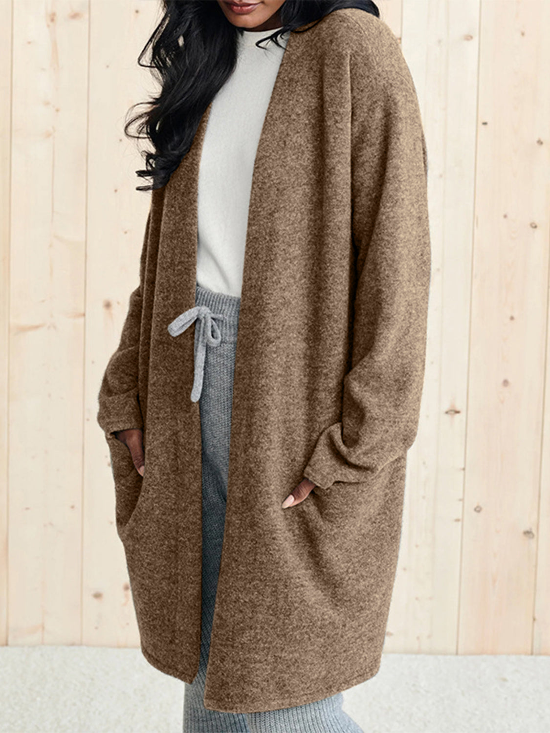 Stylish Open Front Long Sleeve Cardigan with Pockets - Cozy Fall & Winter Layering Essential for Women