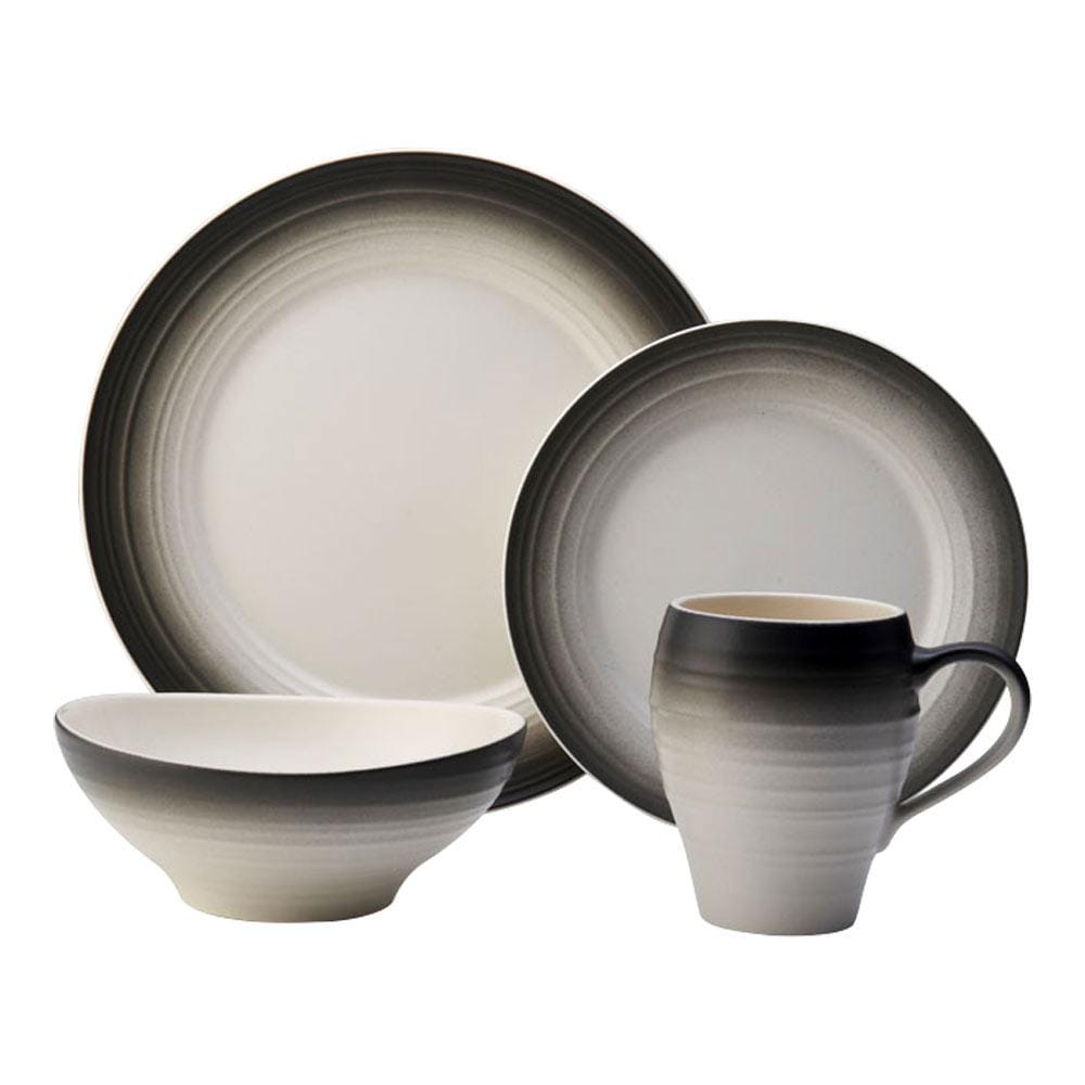 Swirl Ombre Graphite 16-Piece Dinnerware Set - Service for 4 | Elegant Stoneware Plates, Bowls & Mugs | Perfect for Family Dinners, Dinner Parties & Home Decor