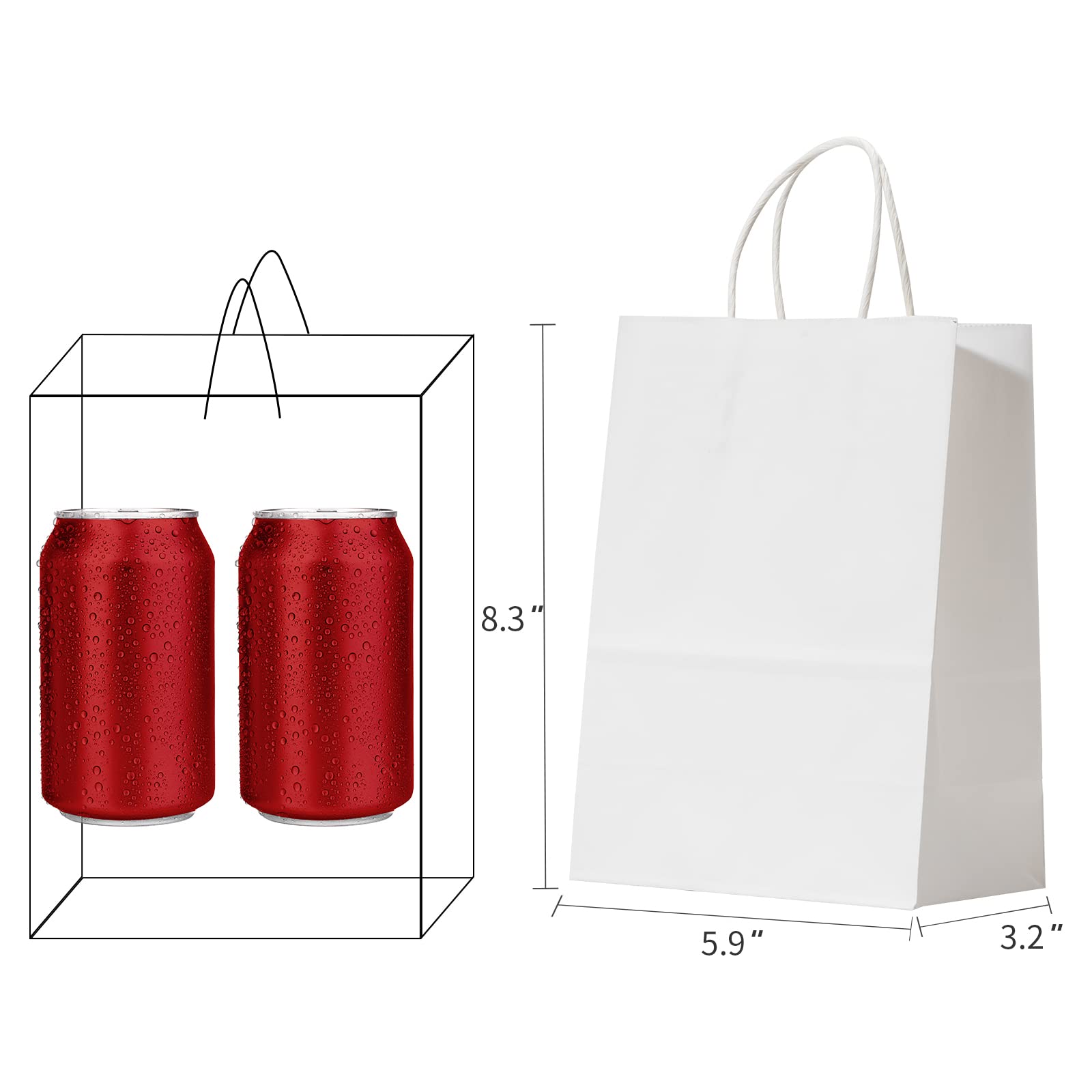 RACETOP 50Pcs Small White Gift Bags with Handles - 5.9