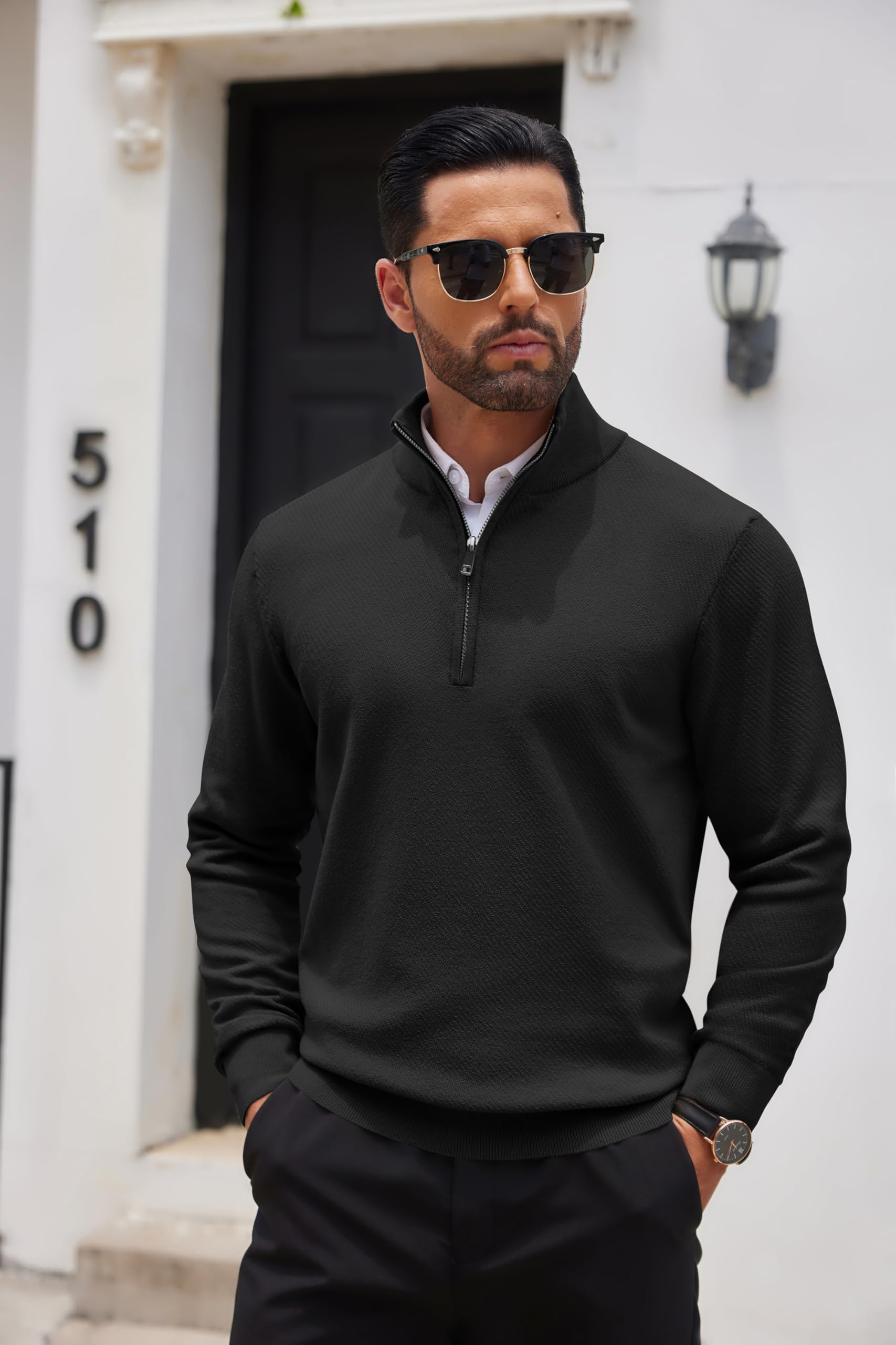 COOFANDY Men's Slim Fit Quarter Zip Pullover Sweater - Long Sleeve Knit Mock Neck Casual Top for Fall & Winter | Office Wear, Outdoor Activities, Date Night Outfits