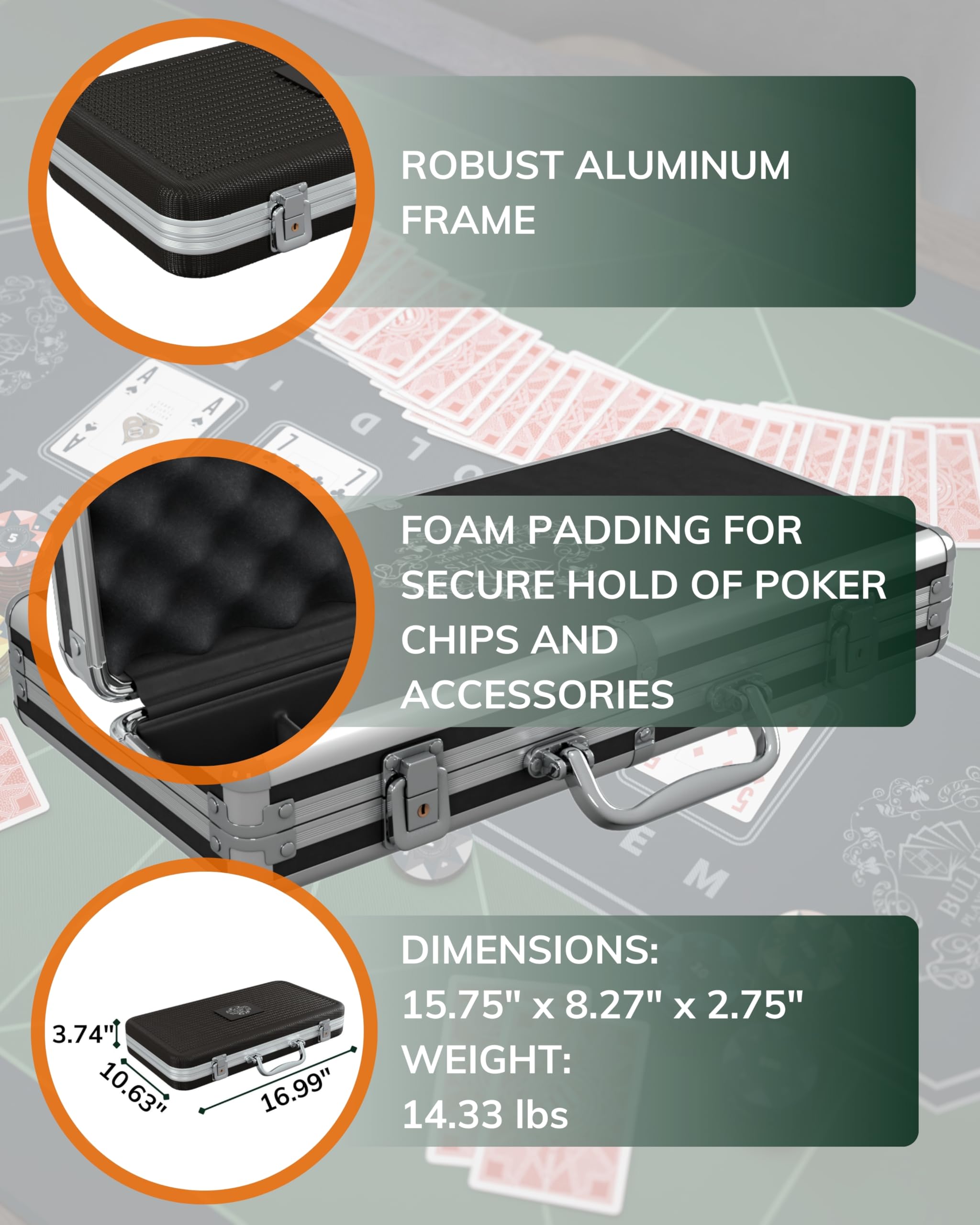 Bullet Playing Cards Poker Set with Case - 300 Ceramic Chips for Poker, Blackjack & Casino Games - Durable Complete Poker Chip Set with Denomination Values - Perfect for Home Games, Casino Nights & Poker Tournaments