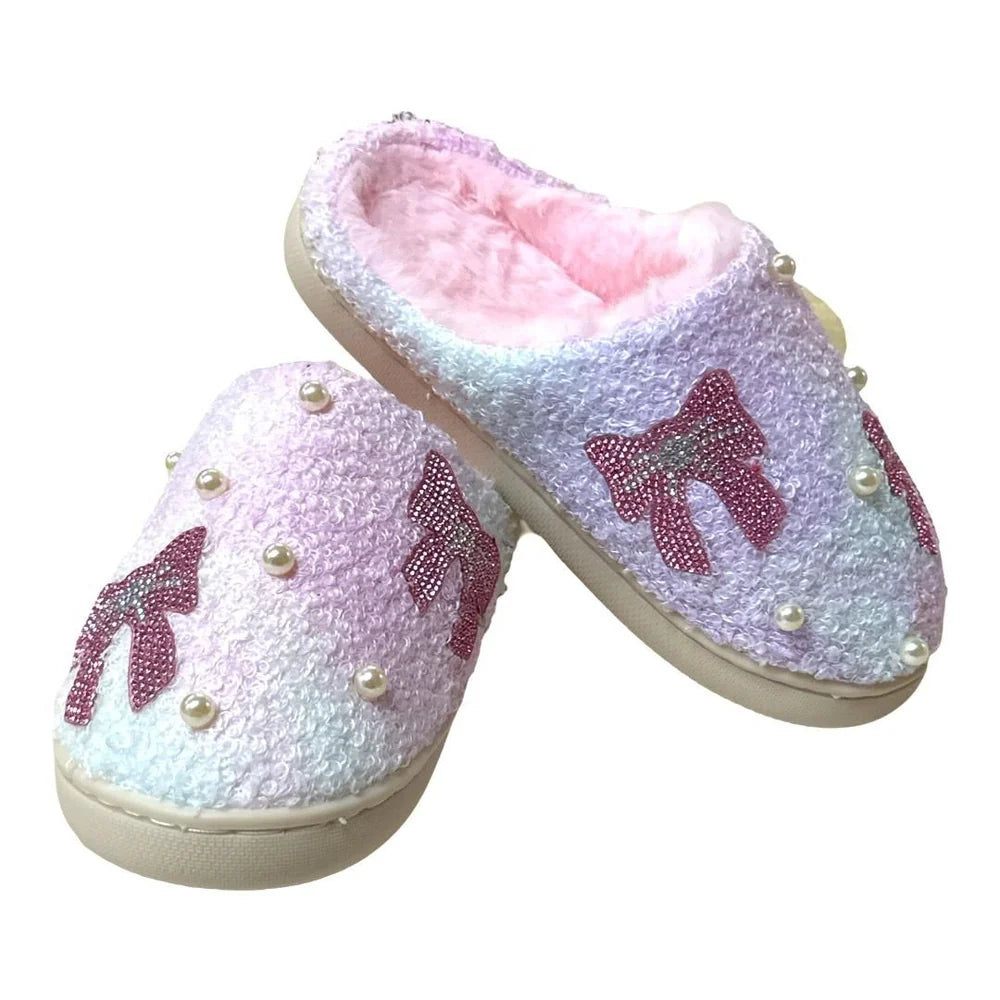 Bari Lynn Crystal Bow Slippers - Elegant Women's House Shoes with Rhinestone Decor for Comfortable Indoor/Outdoor Wear - Perfect for Weddings, Parties & Home Relaxation