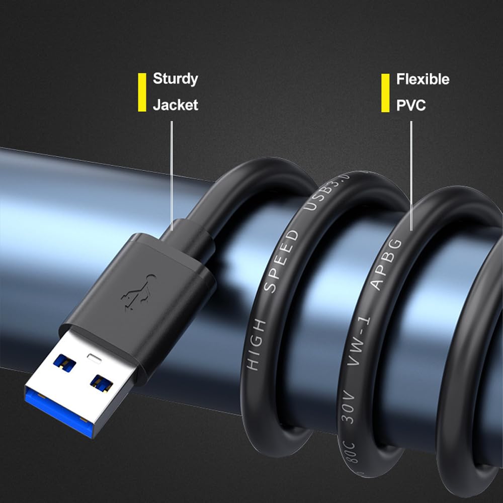 Premium USB A to A Cable 7ft - Heavy Duty USB 3.0 Male to Male Cord for Fast Data Transfer | Compatible with External Hard Drives, Laptop Coolers, Audio Interfaces & More | Durable Nylon Braided (Black) - Perfect for Office, Studio & Home Use
