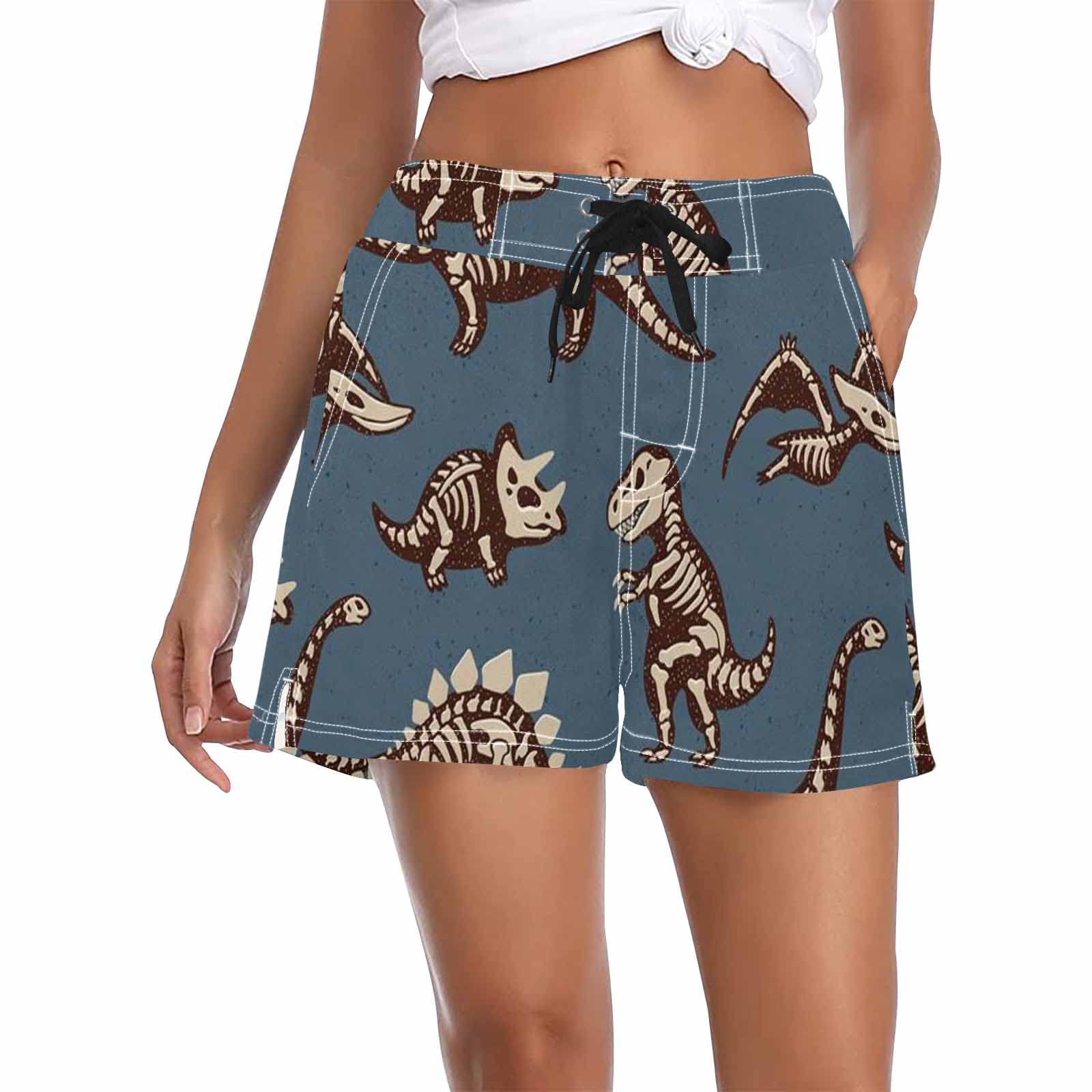 InterestPrint Women's Dinosaur Print Swim Trunks - Quick Dry Board Shorts with Mesh Lining for Beach, Pool & Water Sports | Blue Night Sky Silhouette Design