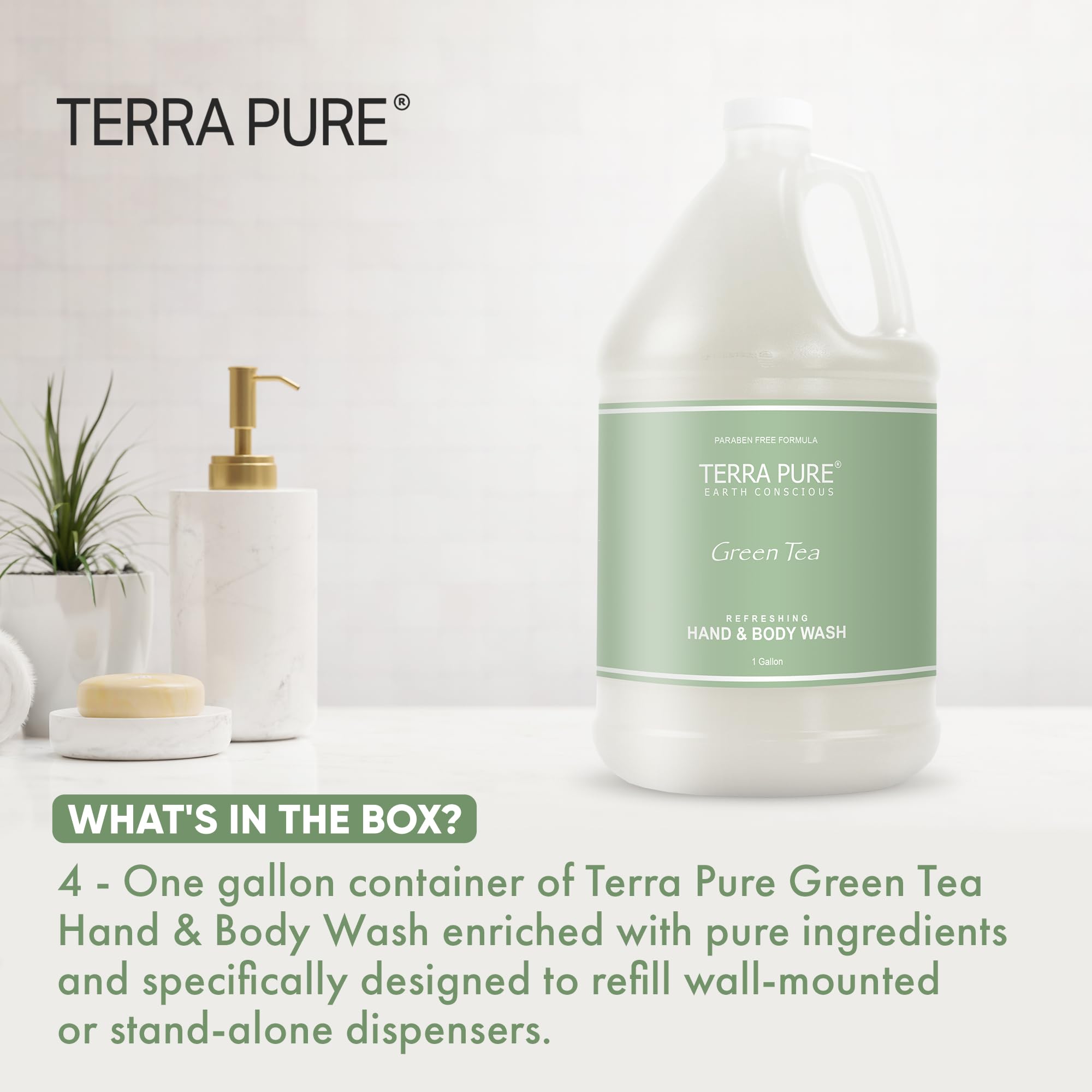 Terra Pure Hotel Hand & Body Wash Soap Refill - 4 Gallons (Set of 4) | Bulk Liquid Soap for Dispensers | Perfect for Hotels, Spas, Gyms & Public Restrooms