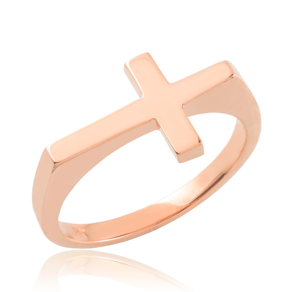 10K Rose Gold Flat Top Sideways Cross Ring for Women - Elegant Christian Jewelry Gift for Birthday, Anniversary & Everyday Wear