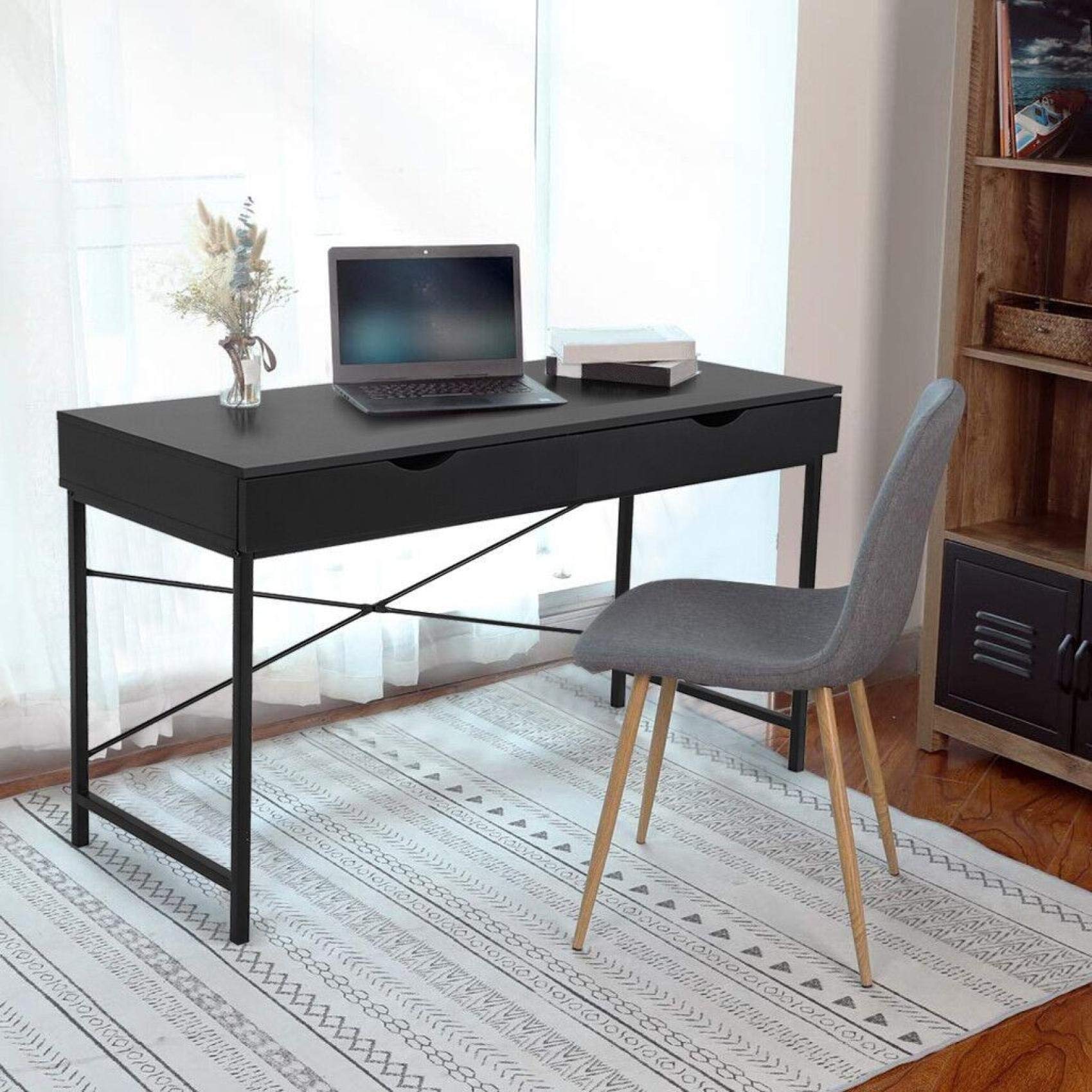 Modern Study Desk with 2 Drawers - Simple Stylish Home Office Desk for Students, Small Space Writing Table, Gaming & Dormitory Workspace - Perfect for Remote Work, Online Classes & Compact Living Areas
