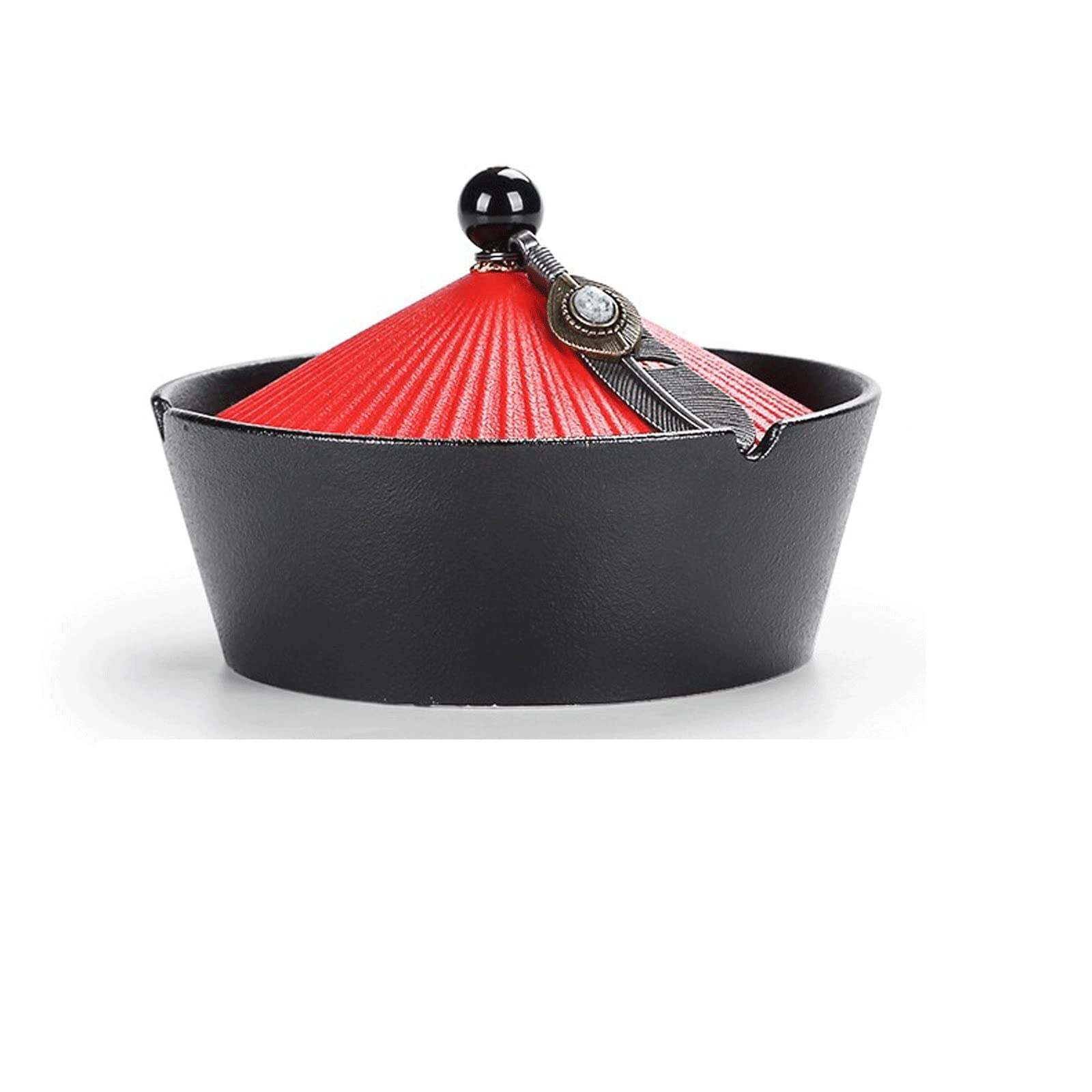 Premium Ceramic Cigar Ashtray with Lid - Round Tabletop Ash Tray for Cigarettes | Durable & Elegant Cigarette Ash Holder for Home, Office, Hotel & Outdoor Use