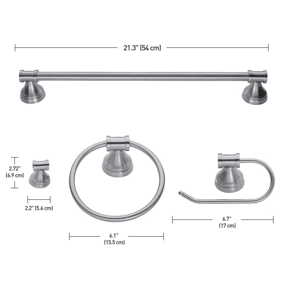 Globe Electric 51495 Nate 5-Piece Modern Bathroom Set in Brushed Steel - Vanity Lights, Towel Ring, Robe Hook & Toilet Paper Holder (Bulbs Not Included) - Perfect for Bathroom Renovation & Home Decor