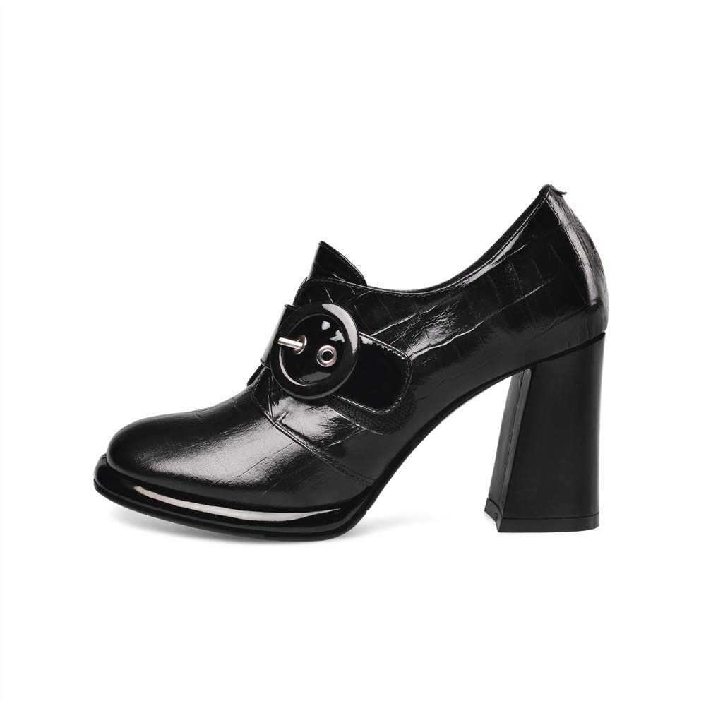TinaCus Women's Handmade Genuine Leather Round Toe Buckle Platform High Heel Slip On Pumps - Stylish & Comfortable for Office, Party & Daily Wear