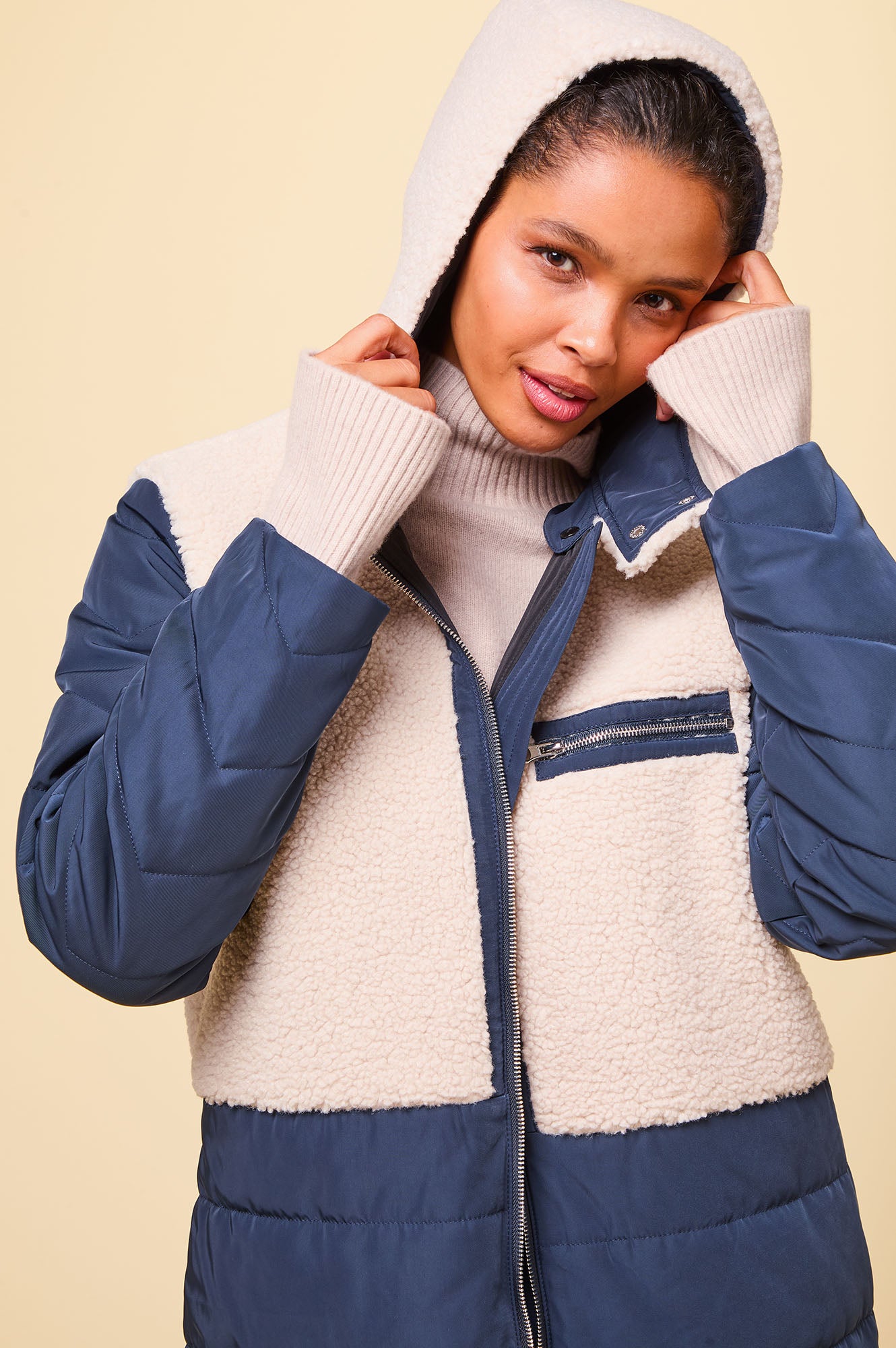 Petra Coat for Women - Navy & Taupe Waterproof Winter Jacket - Warm Windproof Outerwear for Cold Weather, Hiking & Outdoor Activities