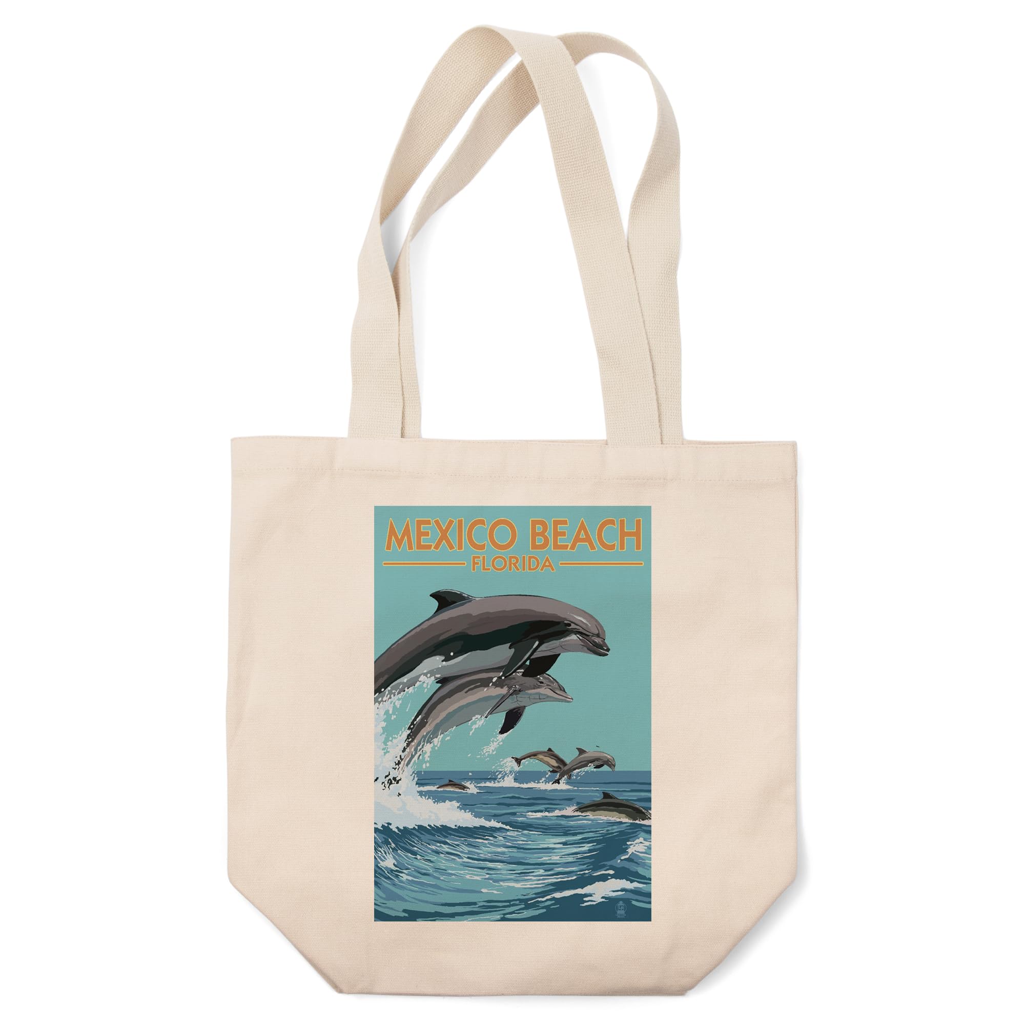 Lantern Press Mexico Beach Florida Dolphins Jumping - 100% Cotton Canvas Reusable Tote Bag for Shopping, Beach & Groceries