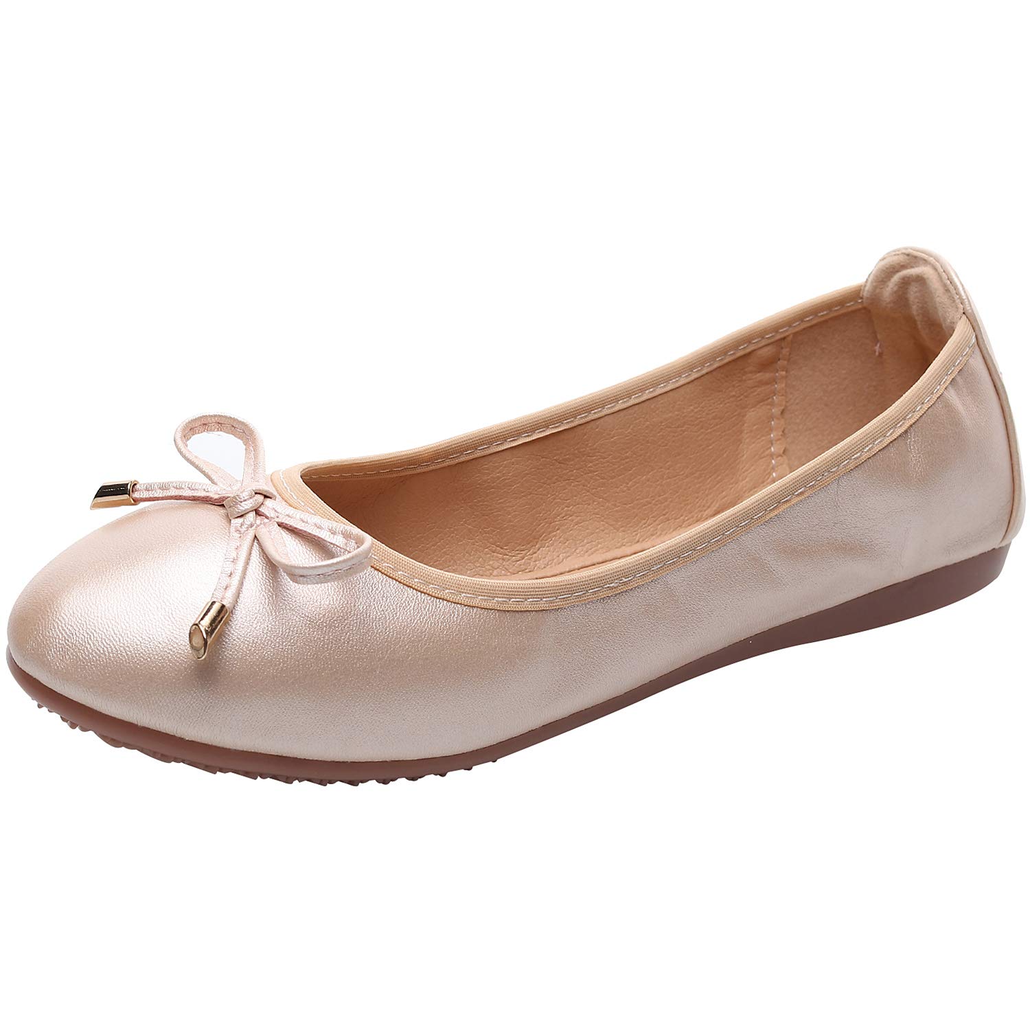 Rismart Women's Ballet Flats - Elegant Bowknot Slip-On Dance Shoes with Soft Sole for Ballroom, Wedding, and Casual Wear
