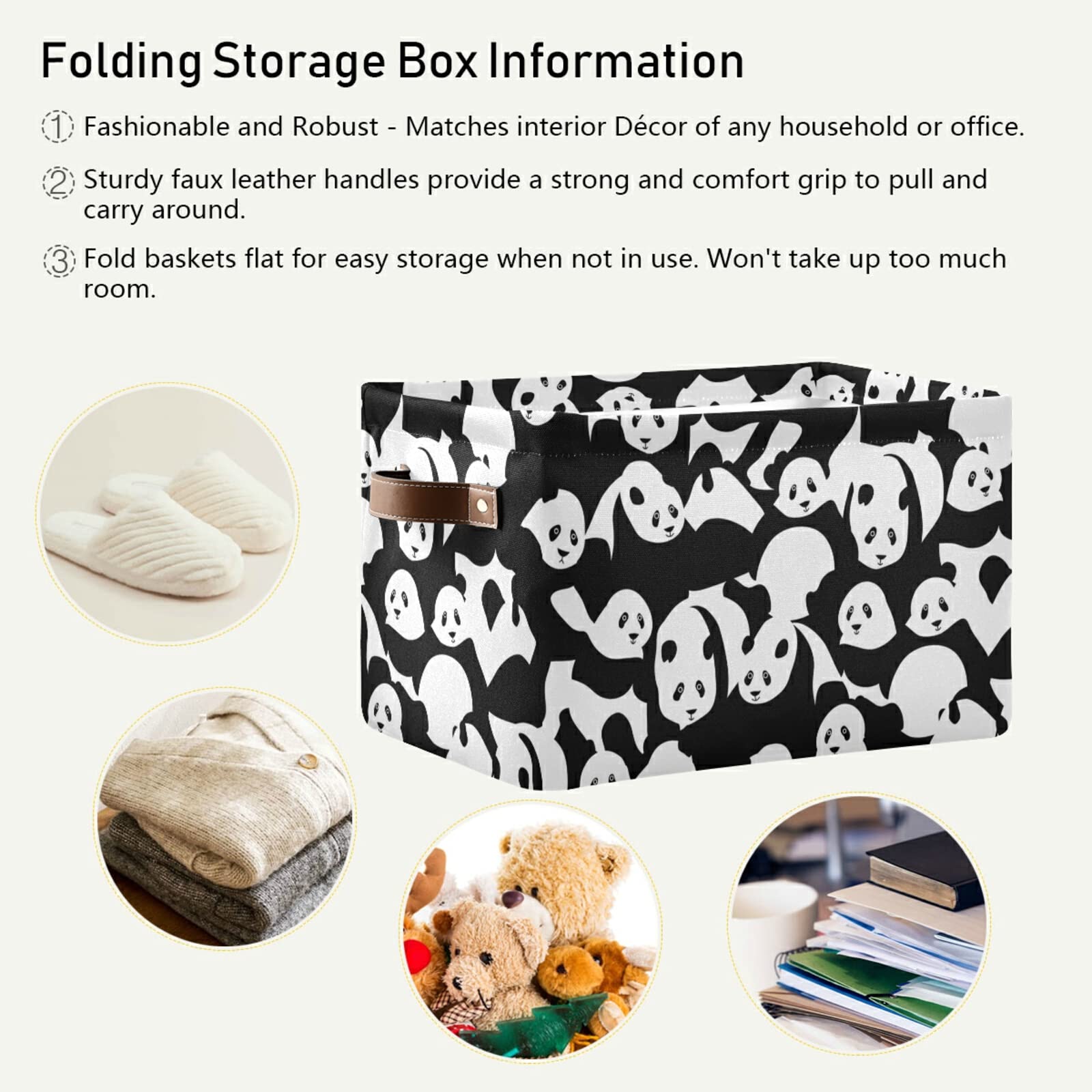 ALAZA Dinosaur Toy Storage Basket - Waterproof Baby Shower Organizer Bin Box for Nursery, Kids Room & Playroom (14.2x10.2x8.3 Inches, Panda Black White) - Perfect for Storing Stuffed Animals, Books & Toys