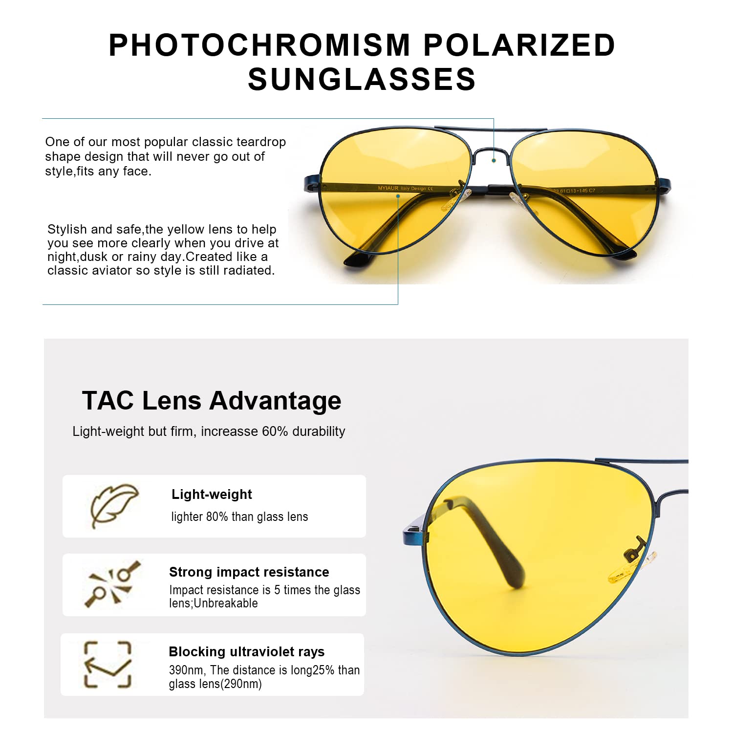 Night Driving Glasses for Men & Women - Anti Glare Aviator Sunglasses with Yellow Lenses for Enhanced Night Vision | Perfect for Driving, Cycling & Low Light Conditions