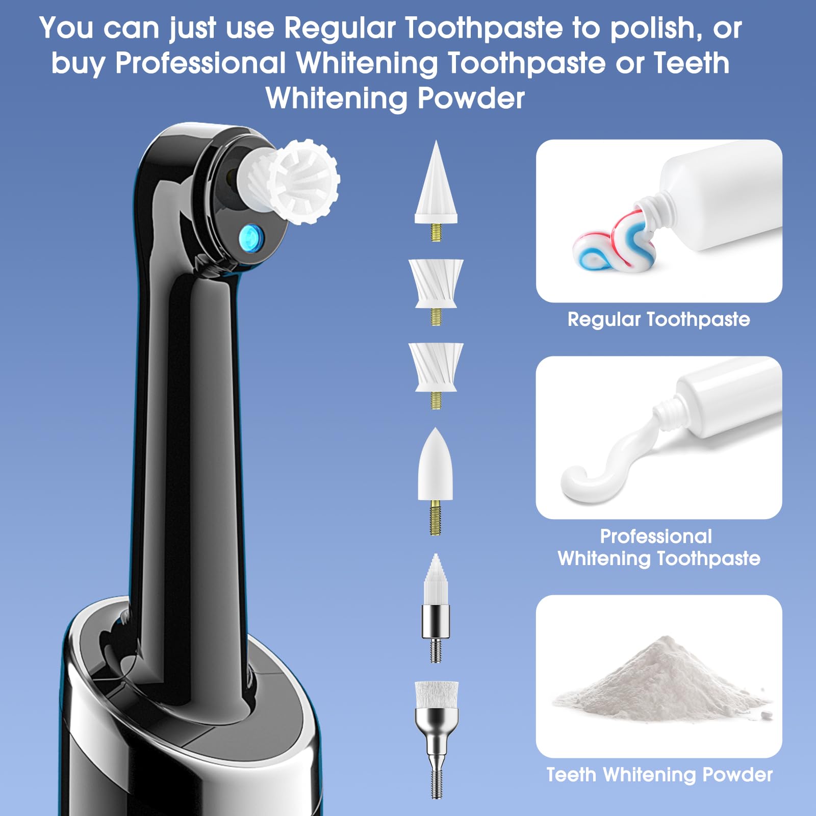 Electric Tooth Polisher - 5 Modes, 5 Brush Heads, IPX6 Waterproof for Teeth Whitening & Cleaning at Home