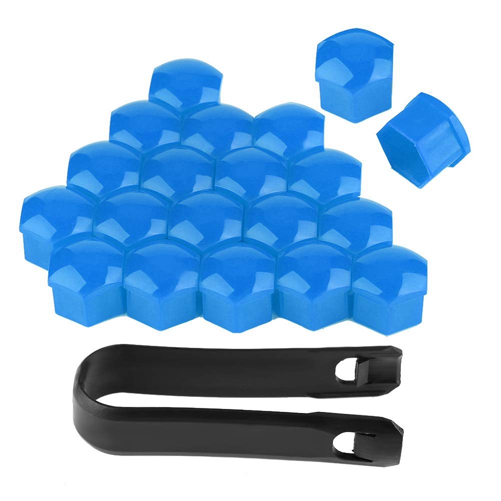 Qiilu 20pcs Black & Blue Car Wheel Nut Caps 19mm - Hub Screw Cover Bolt Rims Exterior Protection with Removal Tool - Perfect for Car Detailing, Wheel Maintenance & Customization