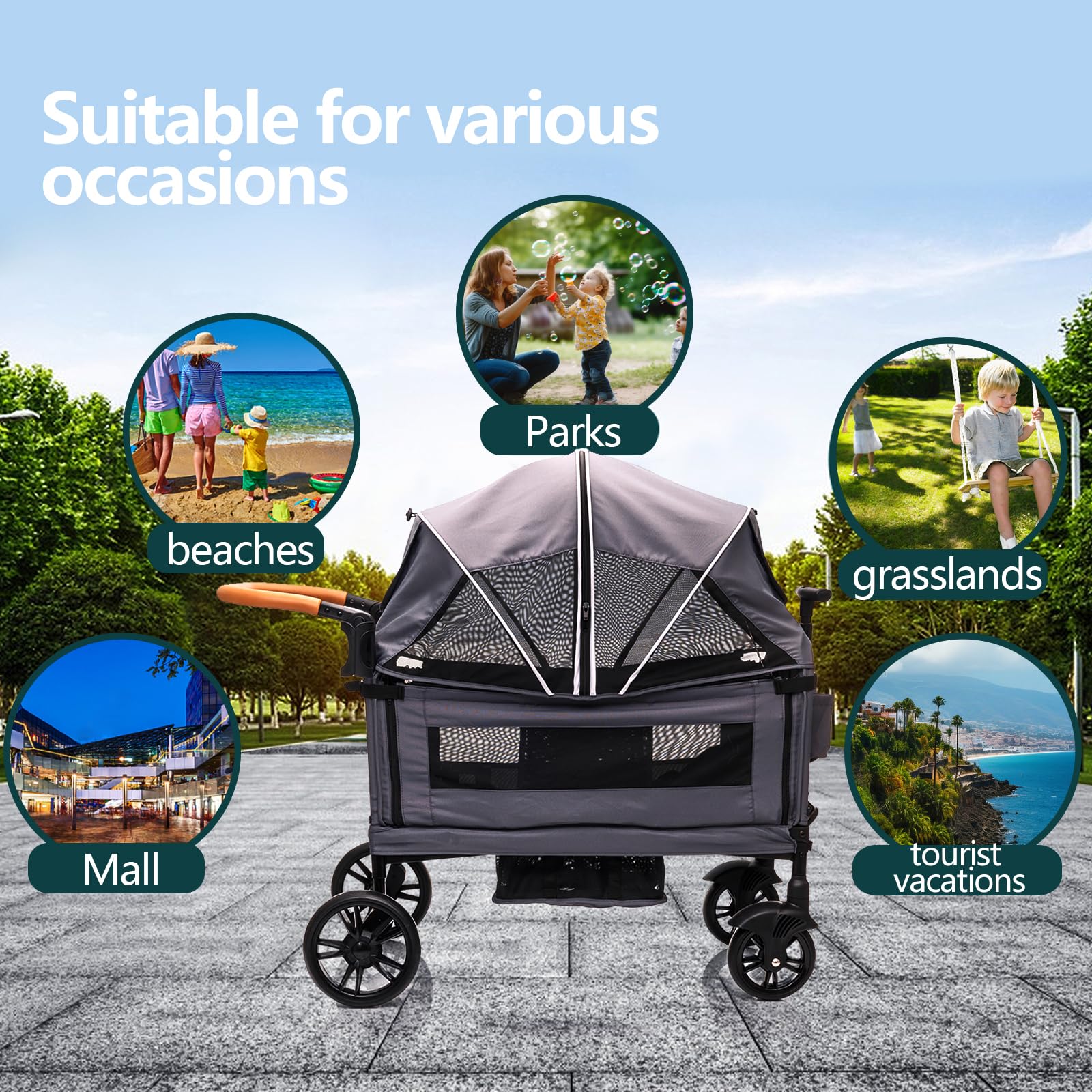**Double Stroller for 2 Kids - Lightweight Folding Wagon Stroller with Canopy & 5-Point Harness, Adjustable Handle, Tray Table & Cup Holder - Ideal for Travel, Shopping & Outdoor Adventures**