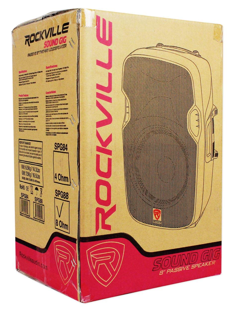 Rockville SPG88 8 Inch 400W Passive DJ PA Speaker - Lightweight ABS Cabinet, 8 Ohm Impedance - Perfect for Live Music, Parties, and Professional Sound Systems