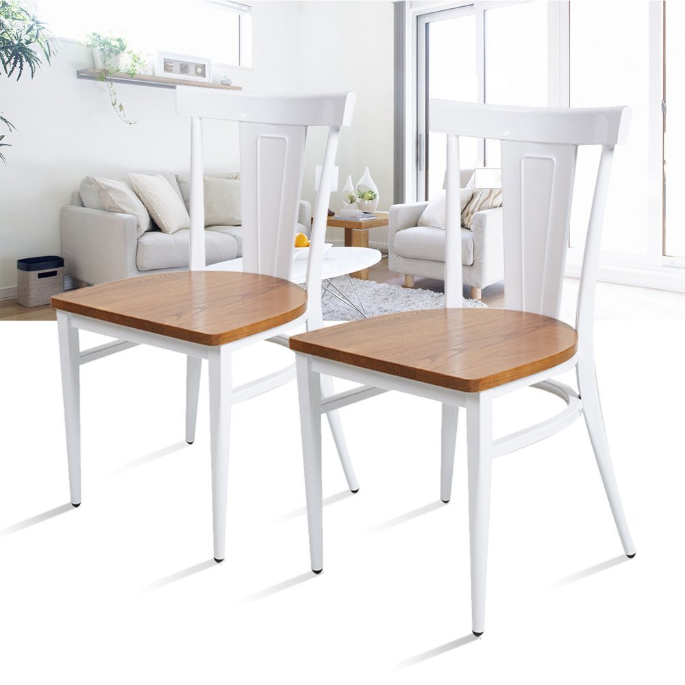 Modern Dining Chairs Set of 2 - White Wooden Seat & Metal Frame Kitchen Side Chairs for Home, Restaurant or Office Use - Comfortable & Durable for Daily Dining, Entertaining Guests or Commercial Spaces