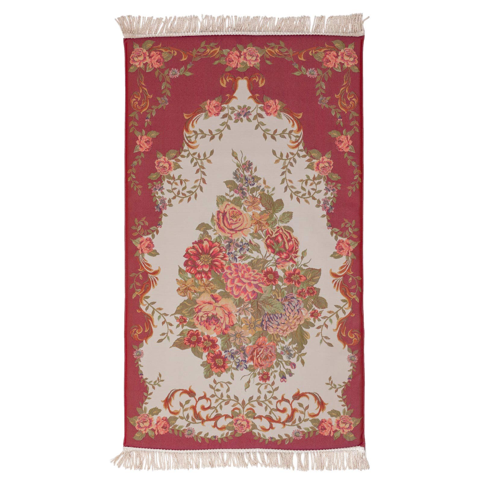 VISCO LOVE Memory Foam Area Rug & Runner - Non-Slip Prayer Rug with Red Pattern - Soft Comfort for Home, Bedroom, Living Room & Office Decor