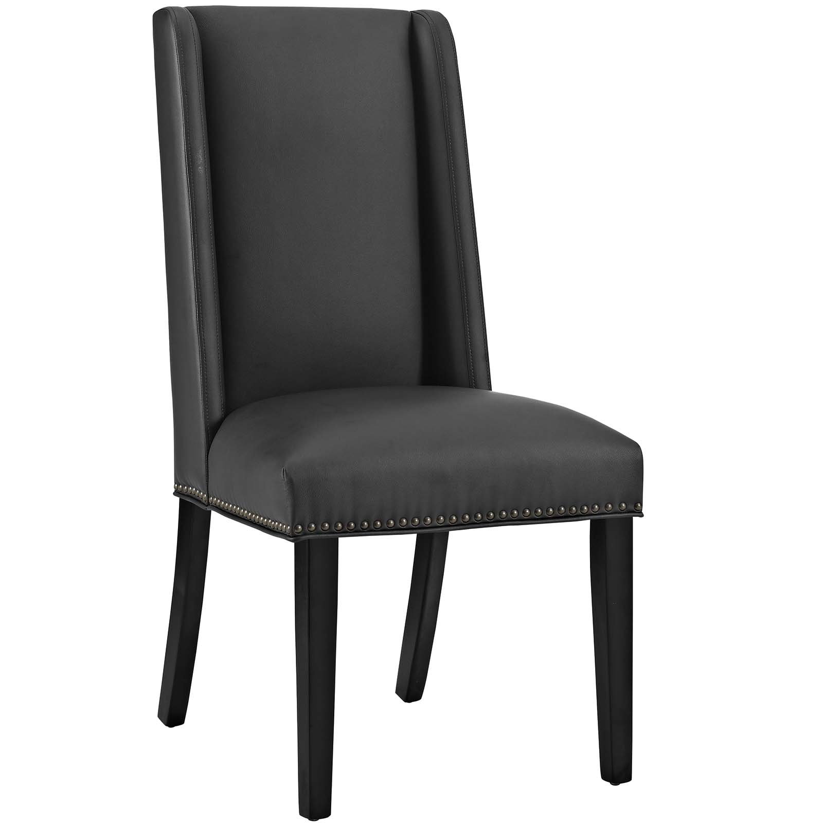 Modway Baron Modern Dining Chair - Tall Back Wood Frame with Faux Leather Upholstery, Black - Perfect for Contemporary Dining Rooms & Kitchen Breakfast Nooks