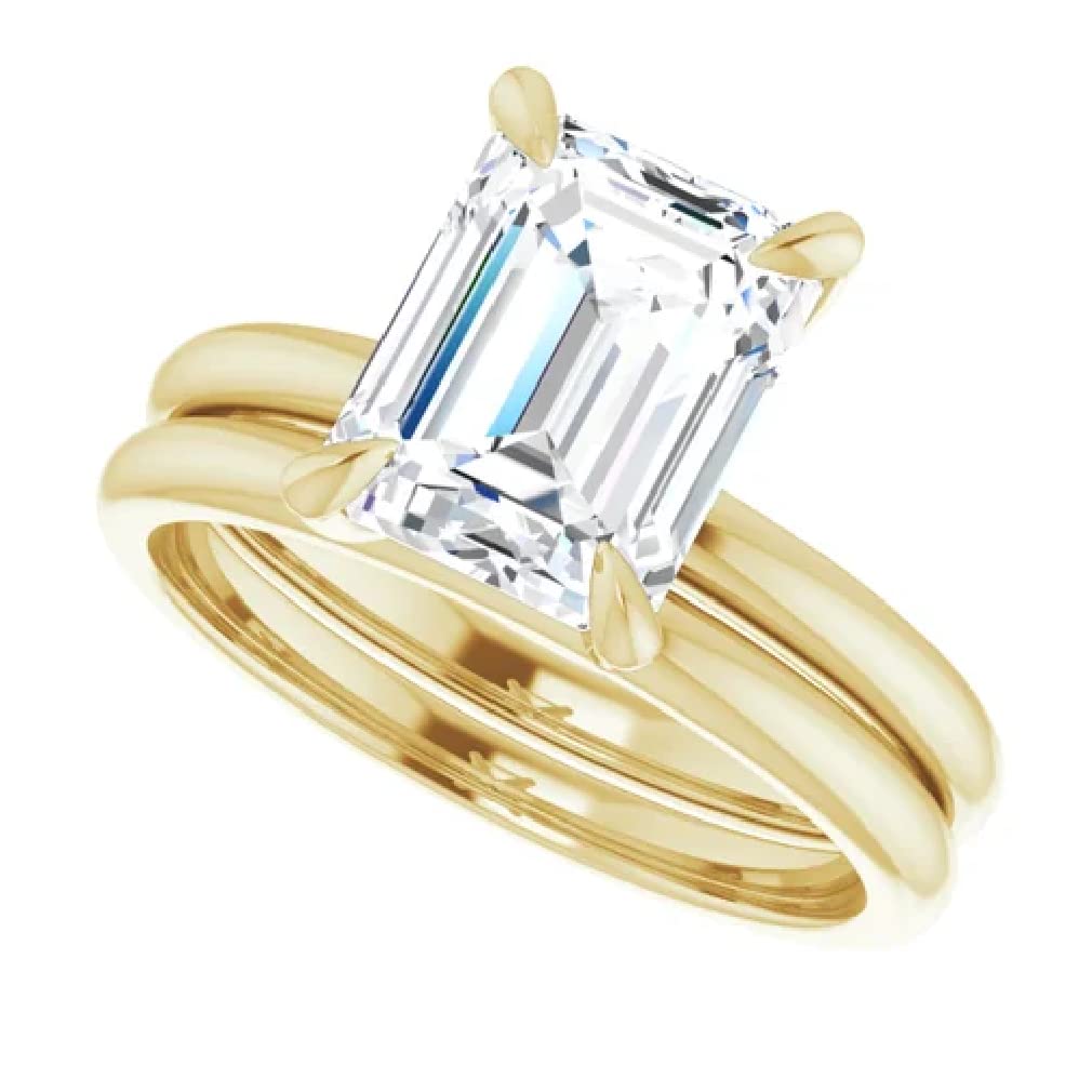 3 Carat Emerald Cut Moissanite Engagement Ring for Men - Handmade Solitaire Ring in 10K, 14K, or 18K Solid Yellow Gold - Perfect Wedding Proposal Gift & Anniversary Jewelry