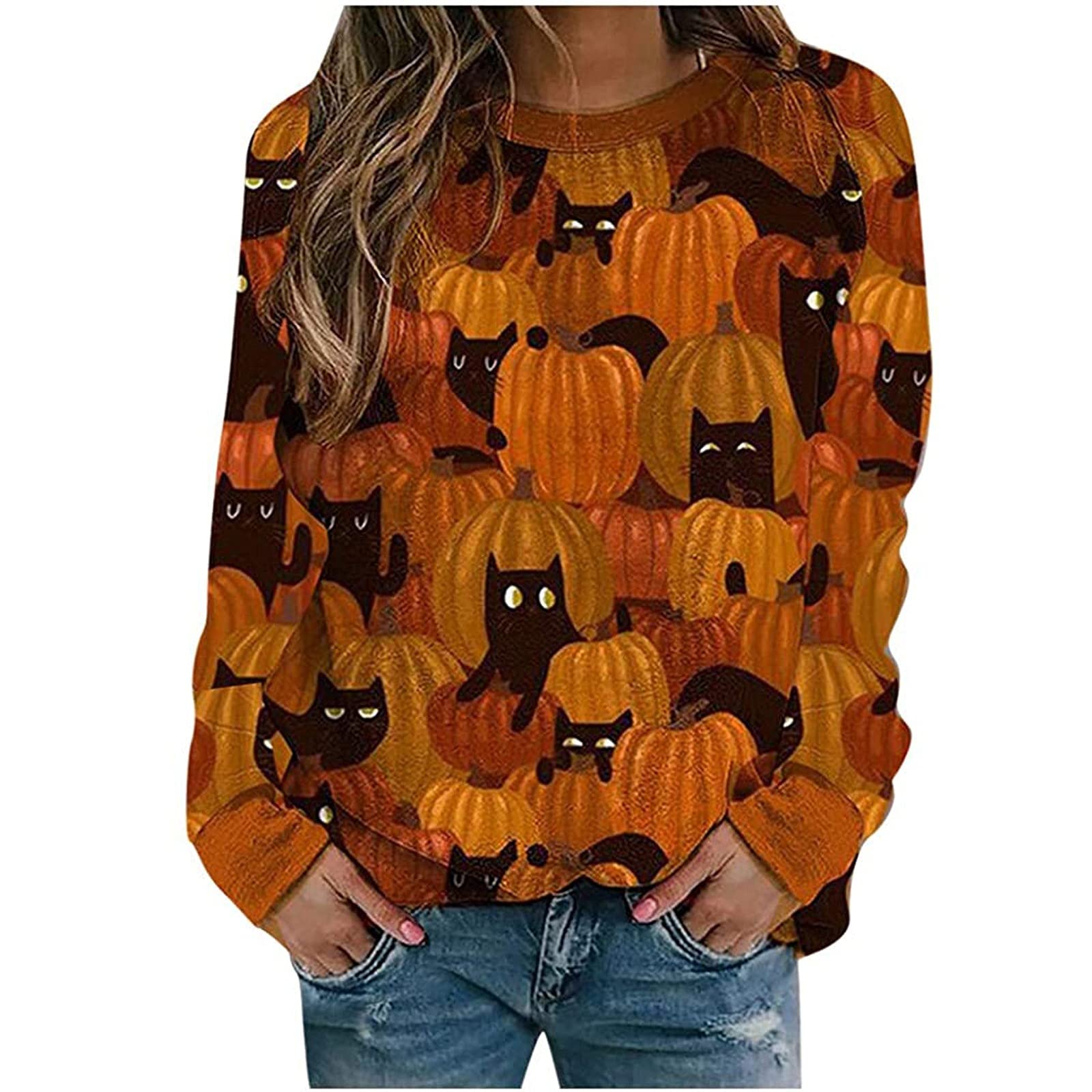 Women's Floral Print Long Sleeve Sweatshirt - Casual Pullover Blouse with Basic Design for Everyday Wear | Perfect for Work, Weekend Outings & Layering in Fall/Winter