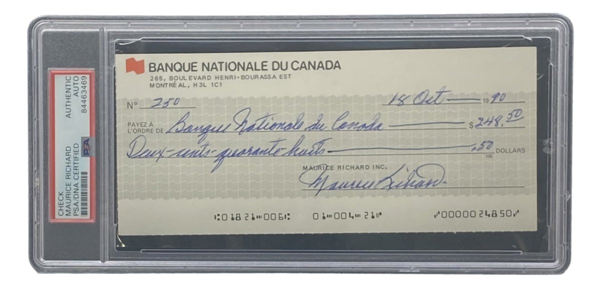 Authentic Maurice Richard Signed Montreal Canadiens Bank Check #250 PSA/DNA Certified - Perfect for Hockey Memorabilia Collectors and Sports Fans Display