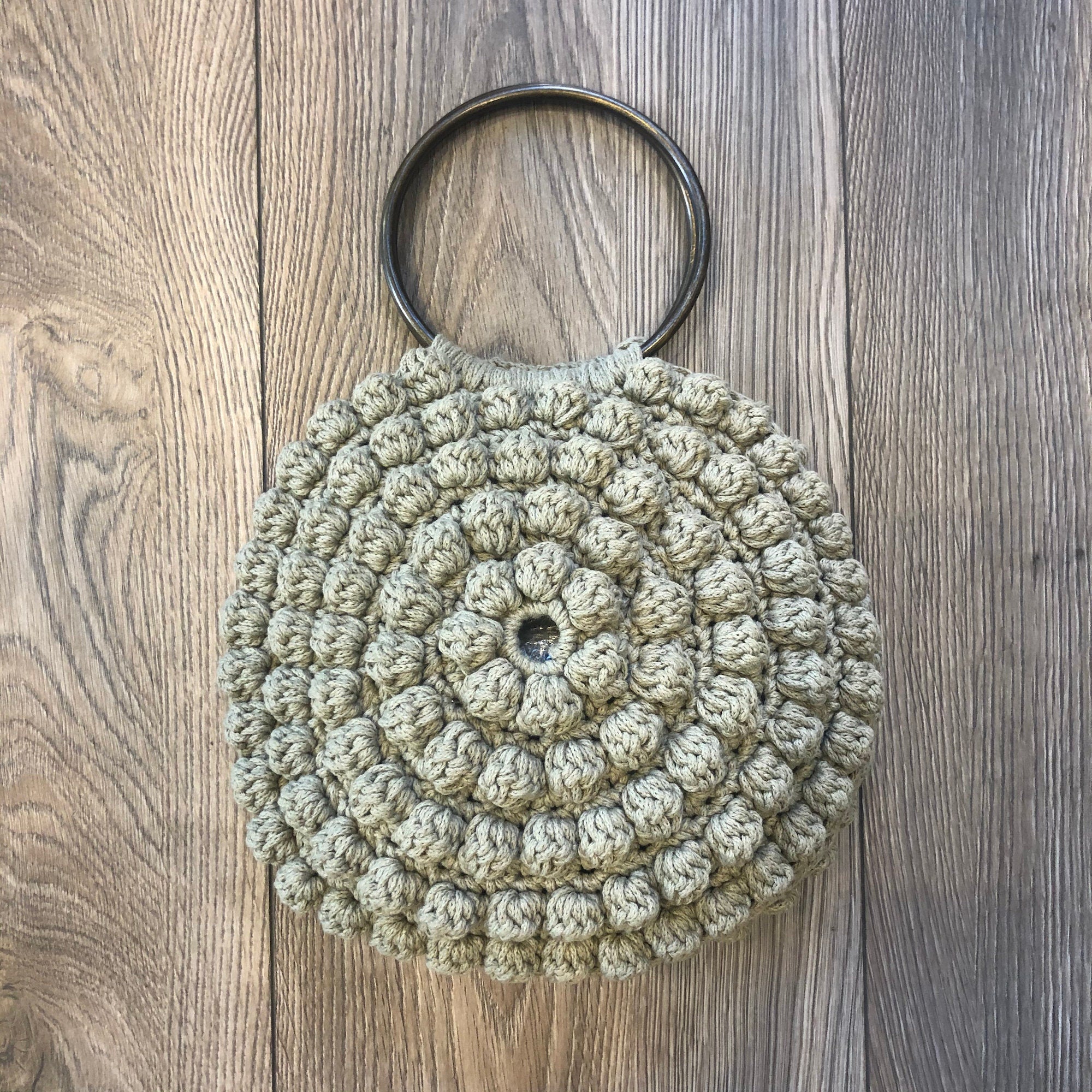 Crochet Bobble Bag Dusty Green - Handmade Boho Purse for Women, Trendy Shoulder Bag - Perfect for Beach, Shopping & Casual Outings