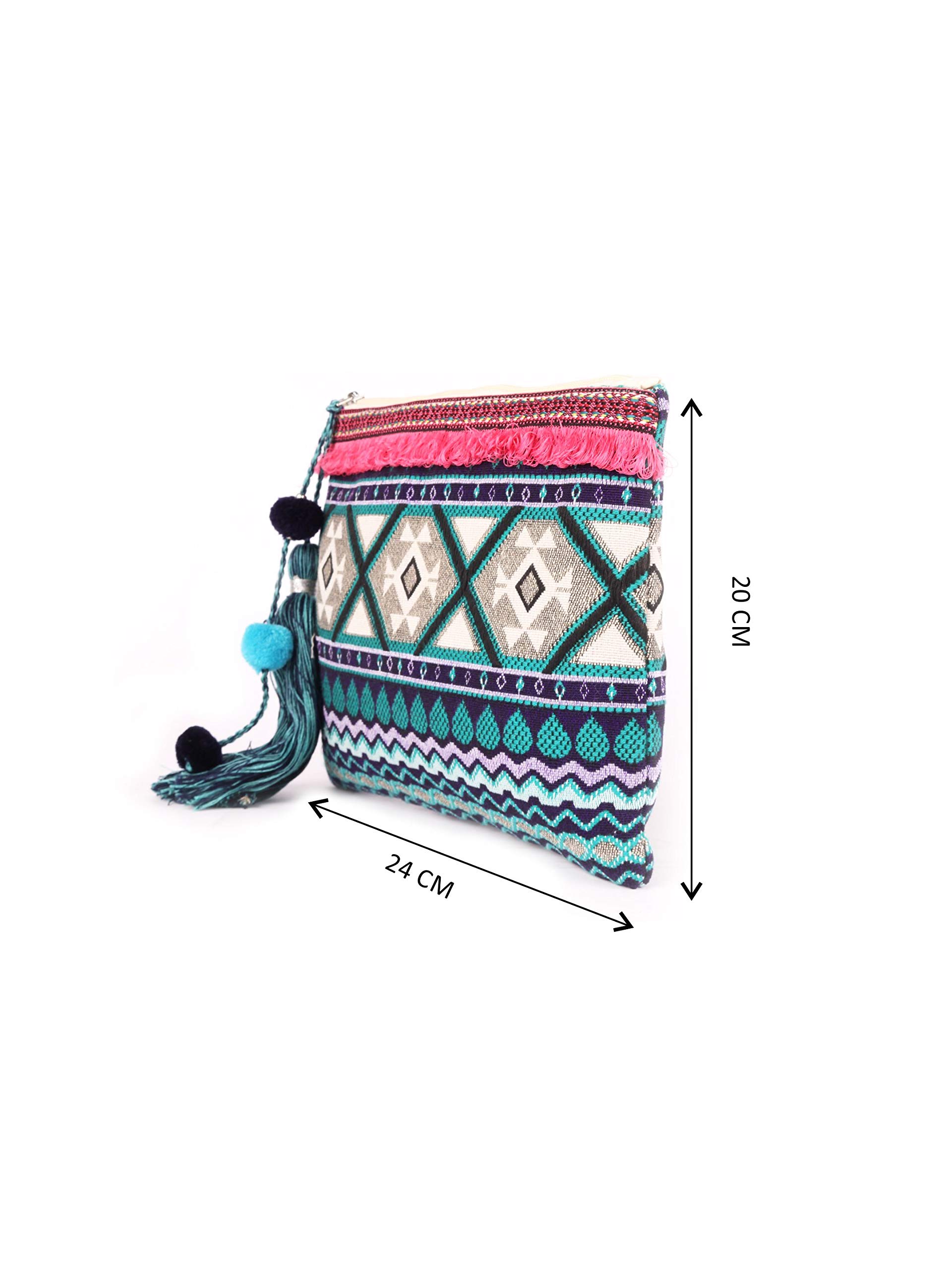 ASTRID 20cm Blue Cotton Makeup Pouch with Tassels - Travel Cosmetic Bag for Women, Perfect for Toiletries, Jewelry & Accessories Organization (Ideal for Vacation, Gym & Daily Use)