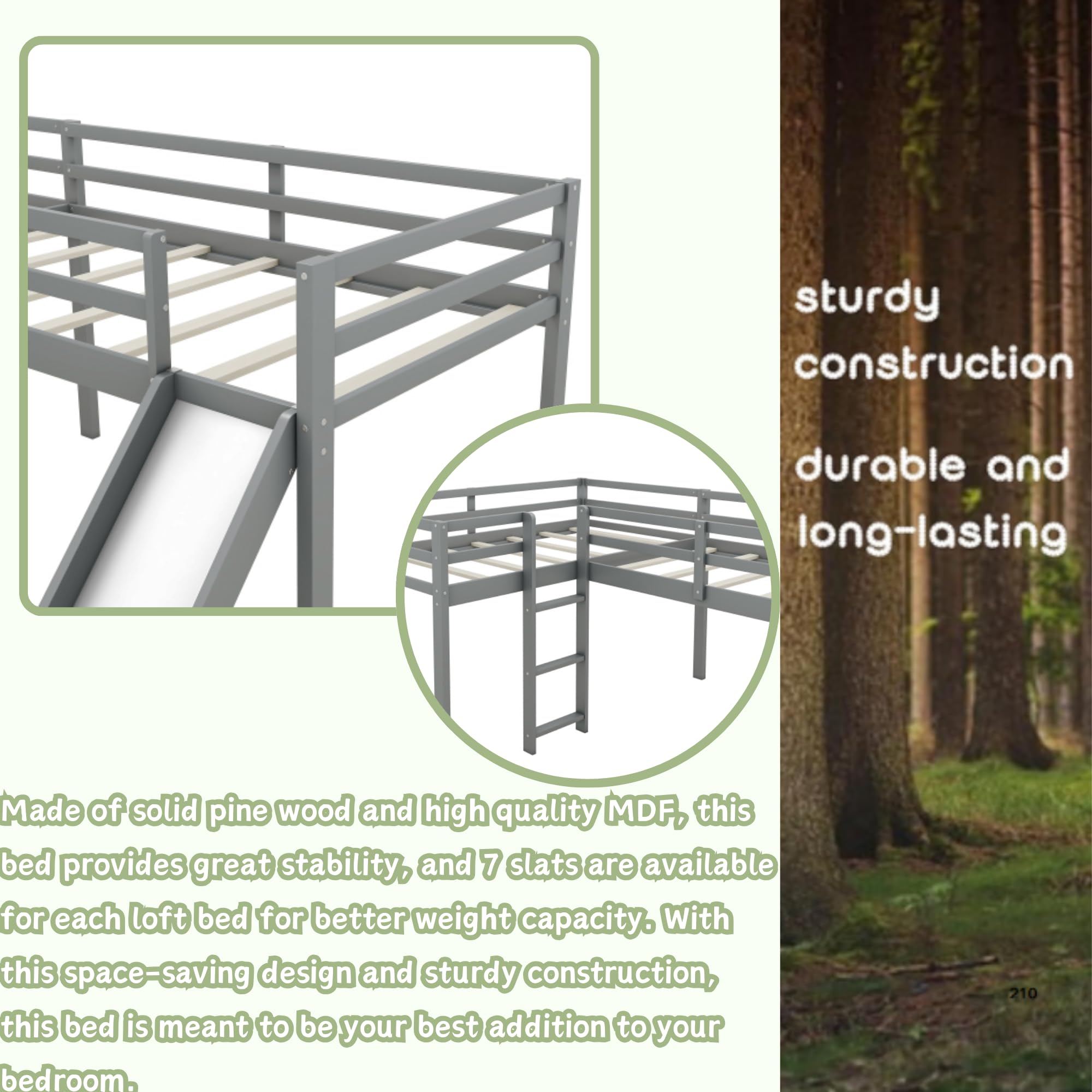 Harper & Bright Designs L-Shape Loft Beds with Slide & Ladder - Twin Size Wooden Bunk Bed Frame for 2 Kids, Space-Saving Corner Loft Bed for Girls, Boys & Teens (Grey) - Perfect for Small Bedrooms, Playrooms & Shared Kids' Rooms