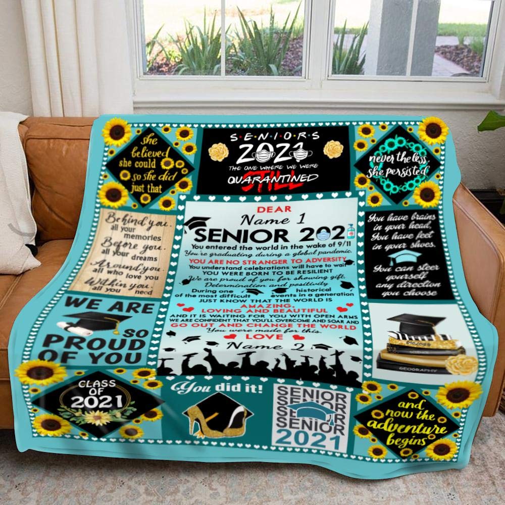 2021 Custom Graduation Blankets - Personalized Senior Gifts for Him & Her, Grandson, Granddaughter, Son or Daughter - Perfect for Graduation Parties, Dorm Decor & Keepsake Memories