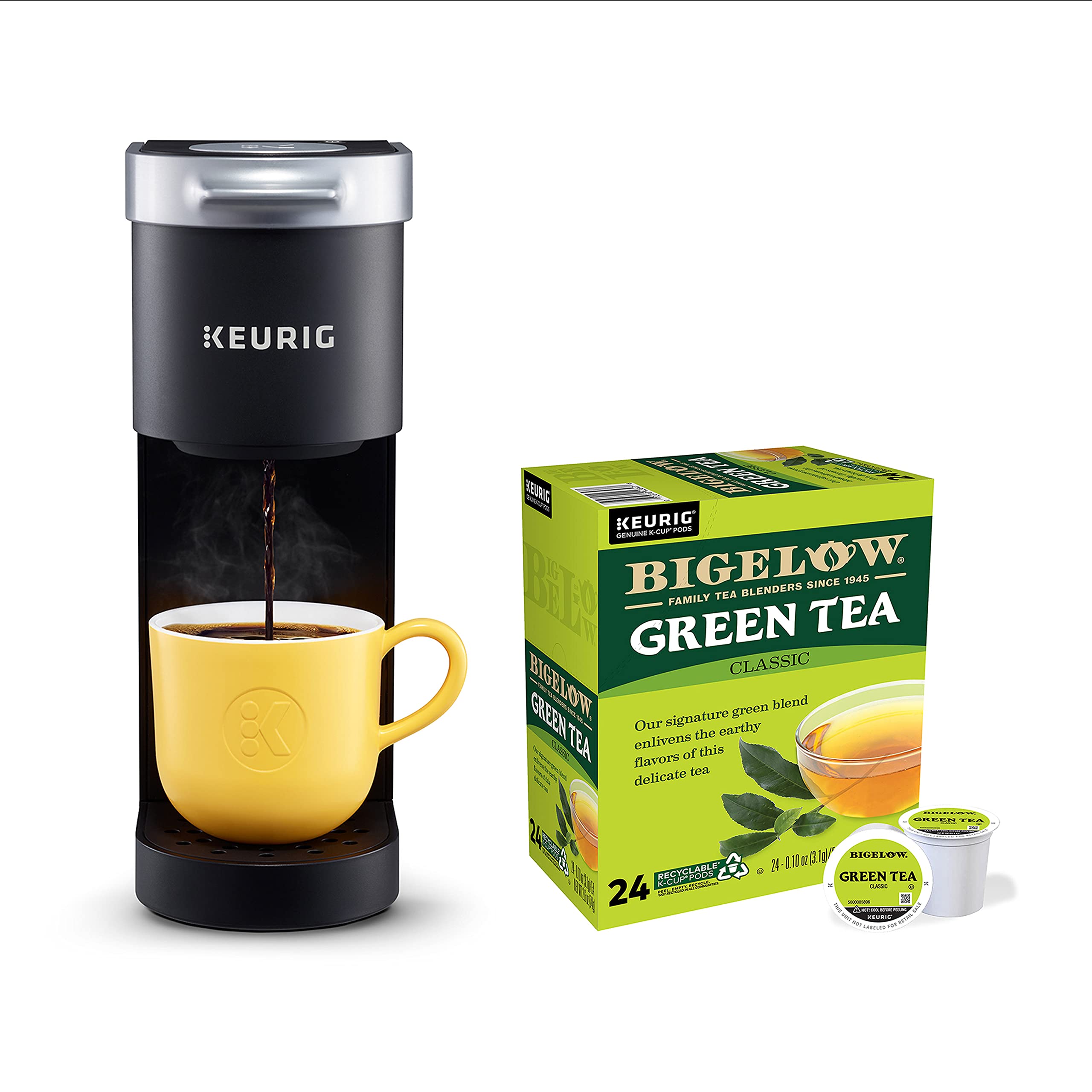 Keurig K-Mini Single Serve Coffee Maker with Bigelow Green Tea K-Cup Pods - 24 Count Box (Pack of 4) - Compact Brewing for Home, Office & Travel - Perfect for Tea Lovers & Coffee Enthusiasts