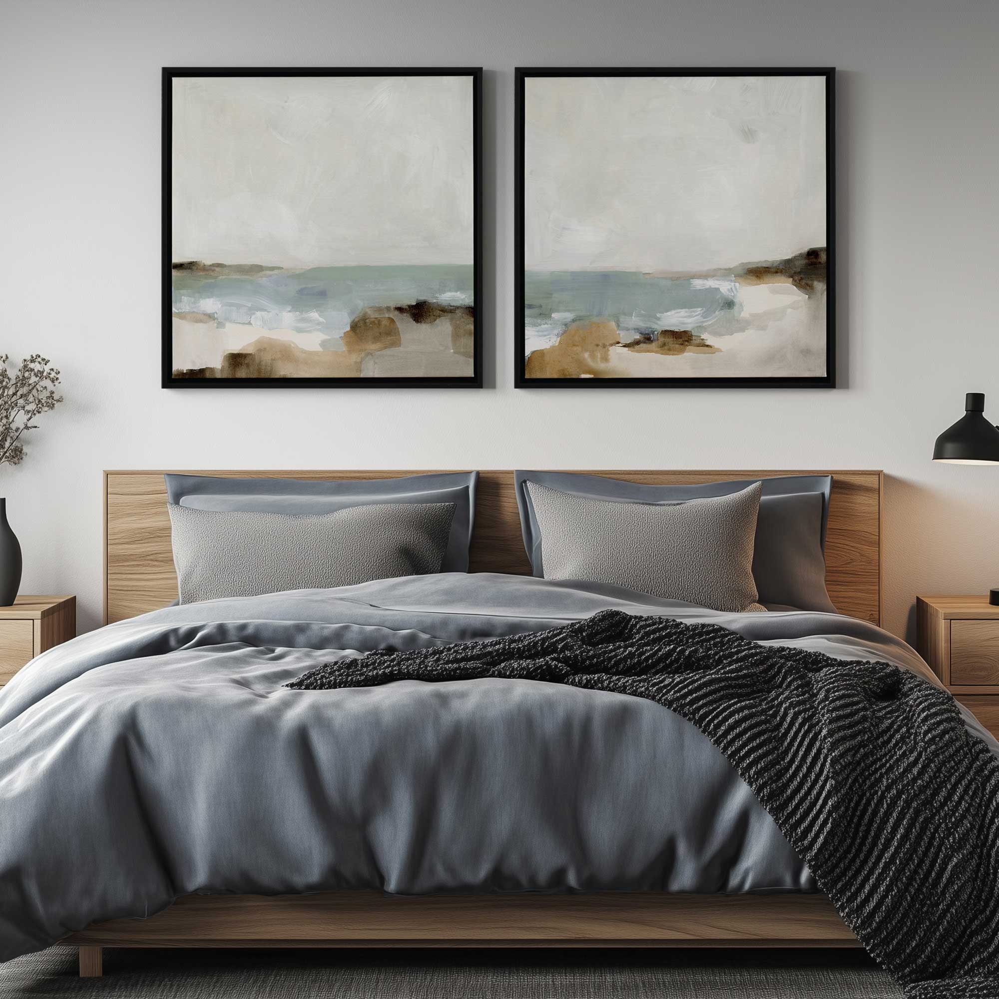 Gentle Tides and Sky - Set of 2 Modern Coastal Canvas Wall Art Prints for Beach House Decor, Living Room, Bedroom